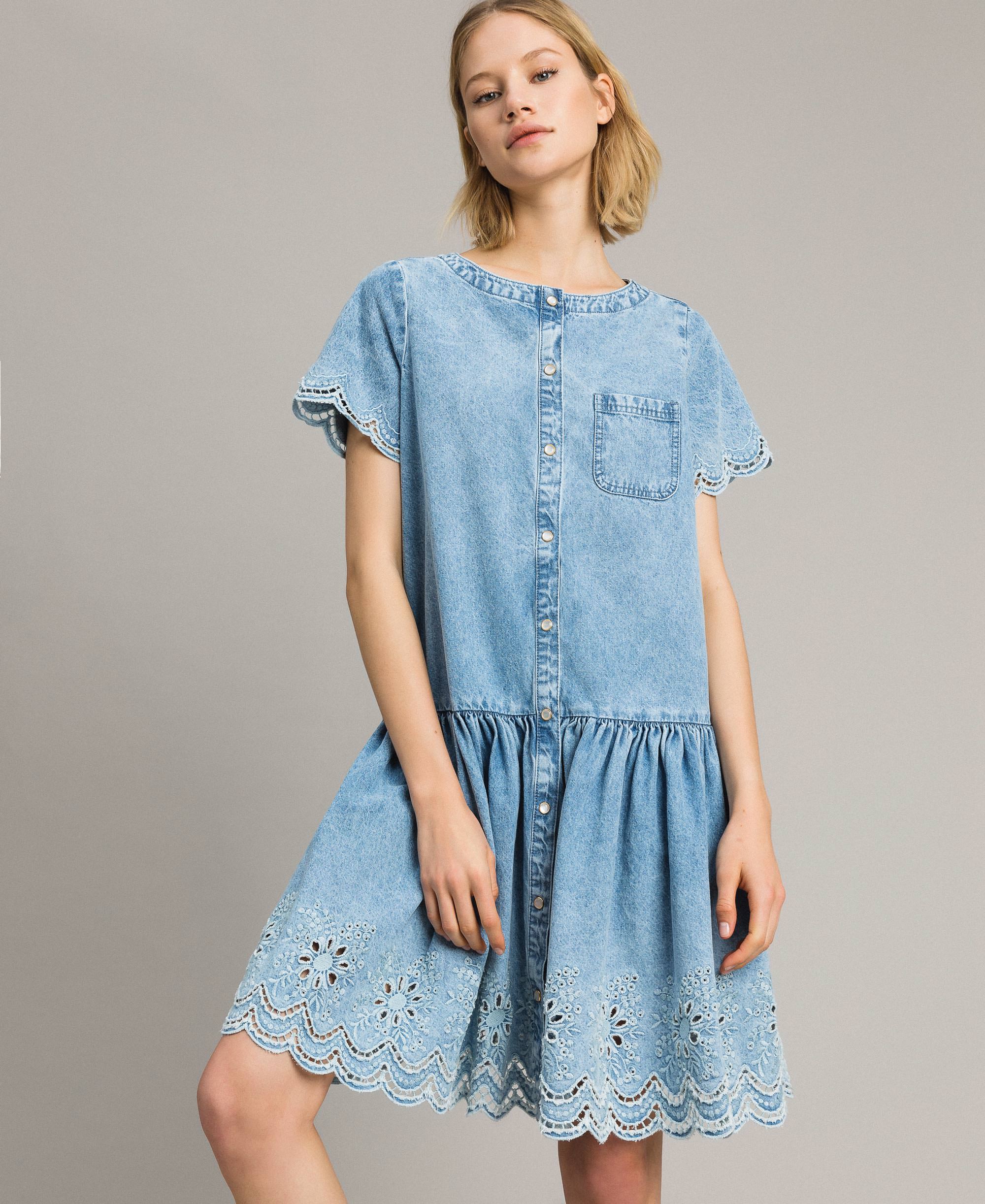 Denim Broderie Mini Dress