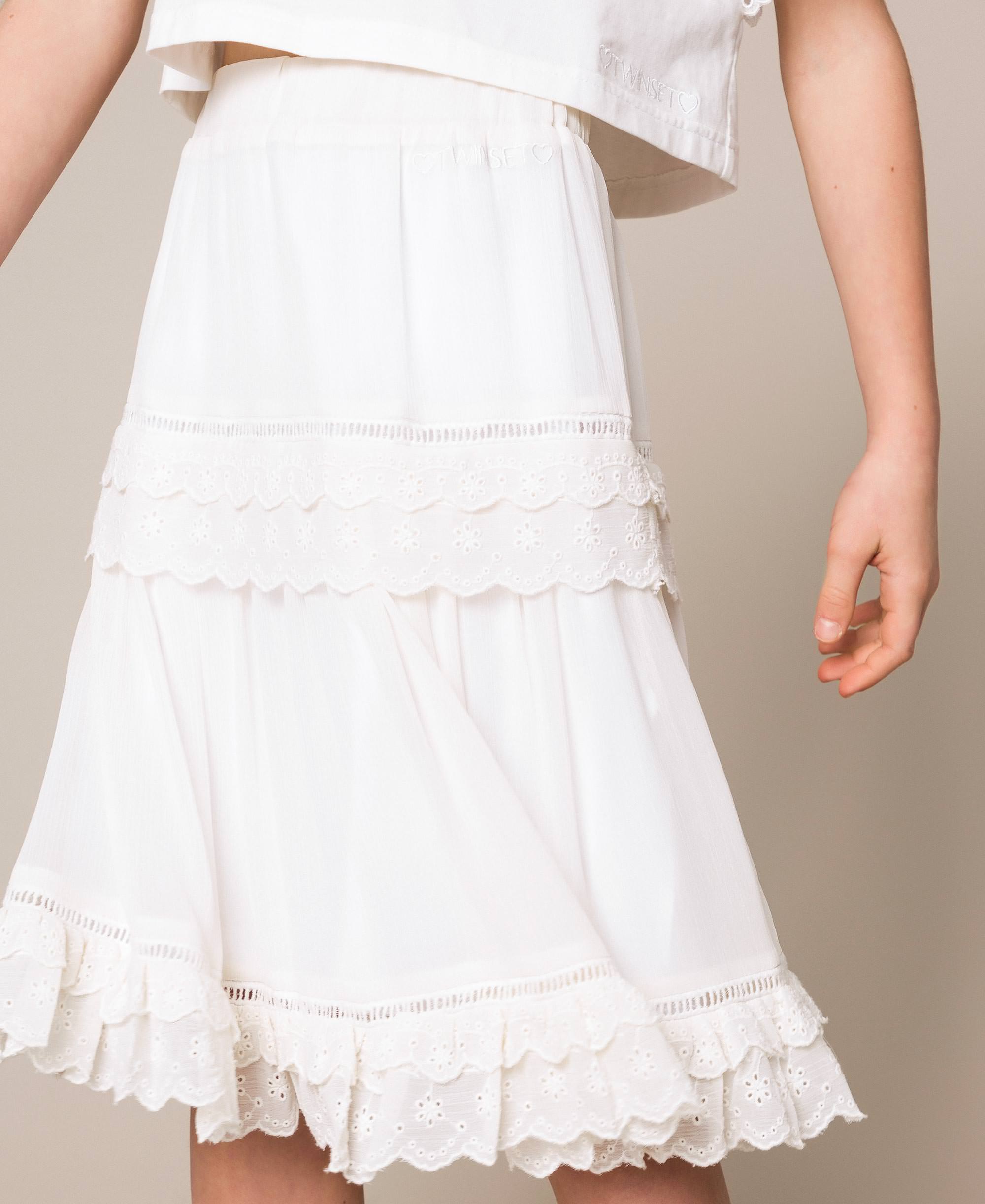 Creponne skirt with broderie anglaise Child, White | TWINSET Milano