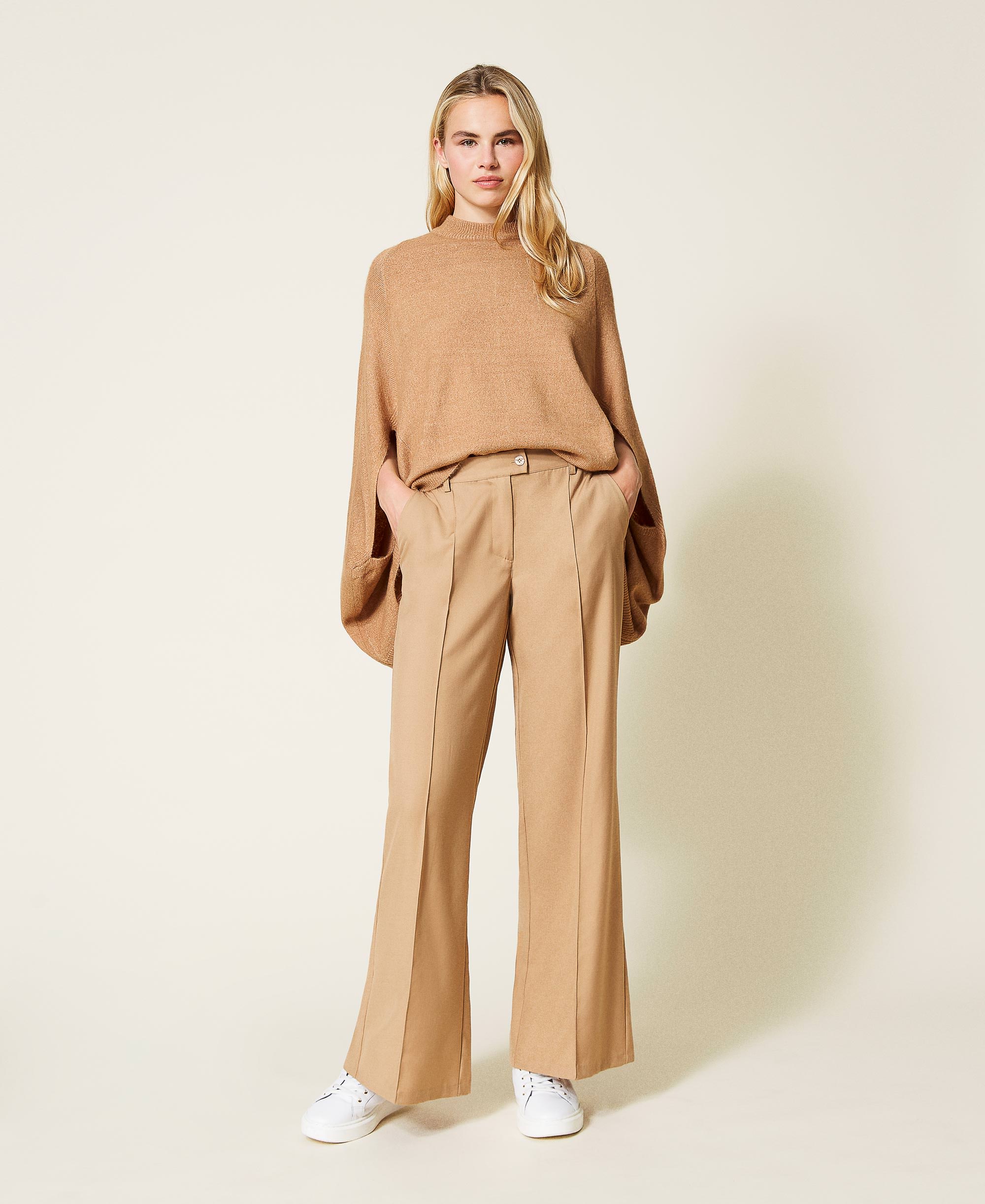 Pantalón palazzo de sarga Mujer, Beige | TWINSET Milano