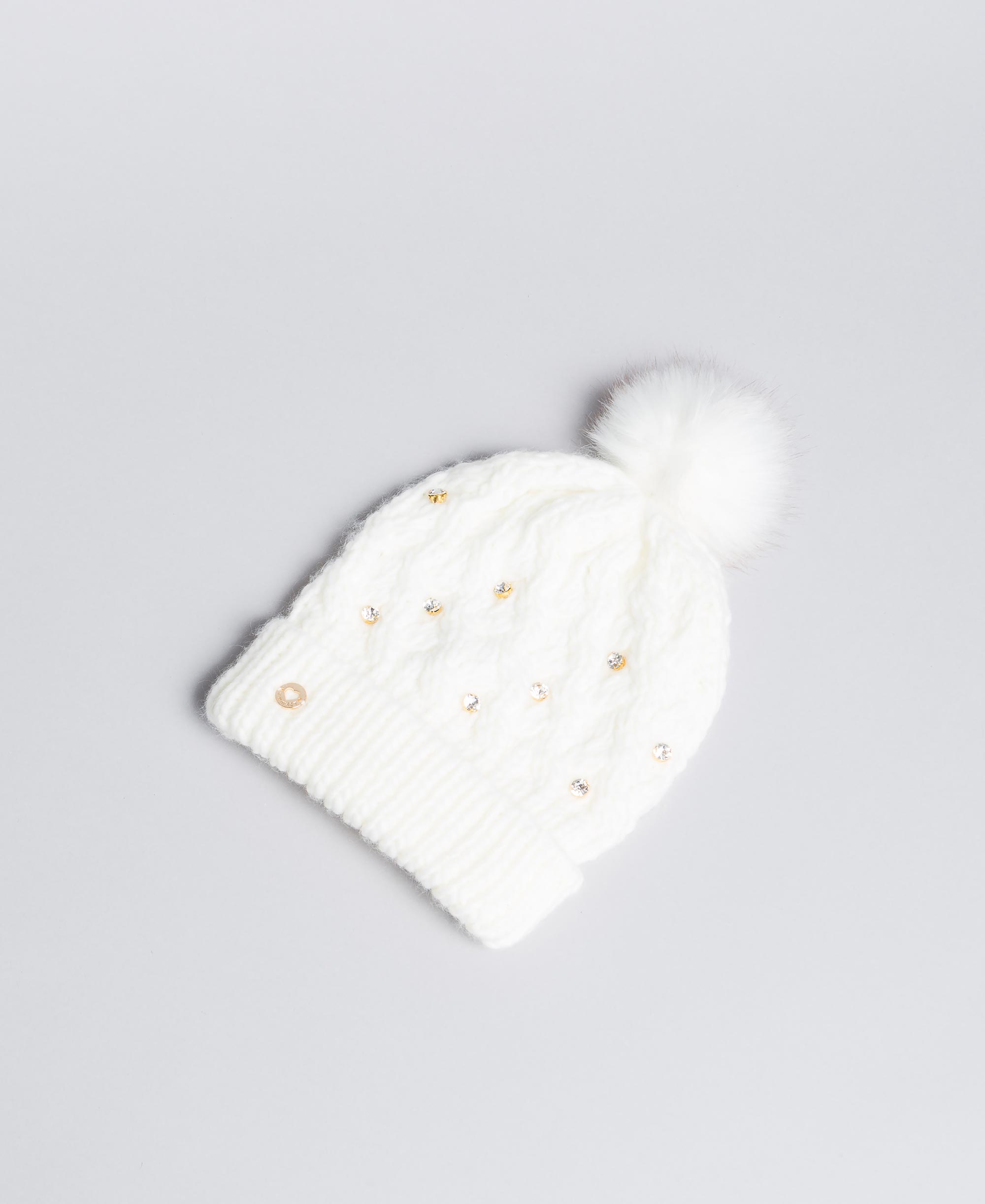 Cuffia in maglia a trecce con strass