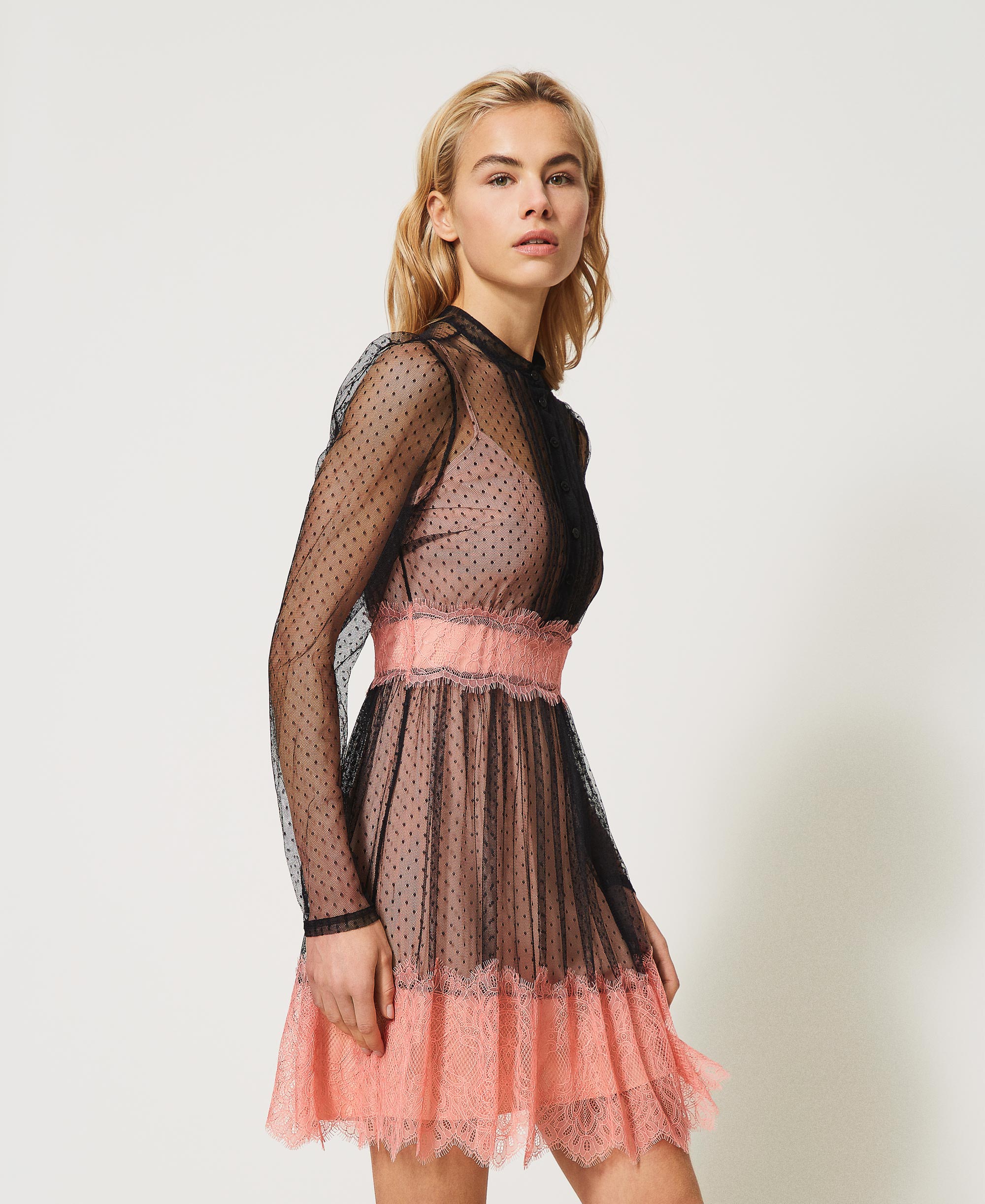 Tulle And Lace Dress Woman Black Twinset Milano