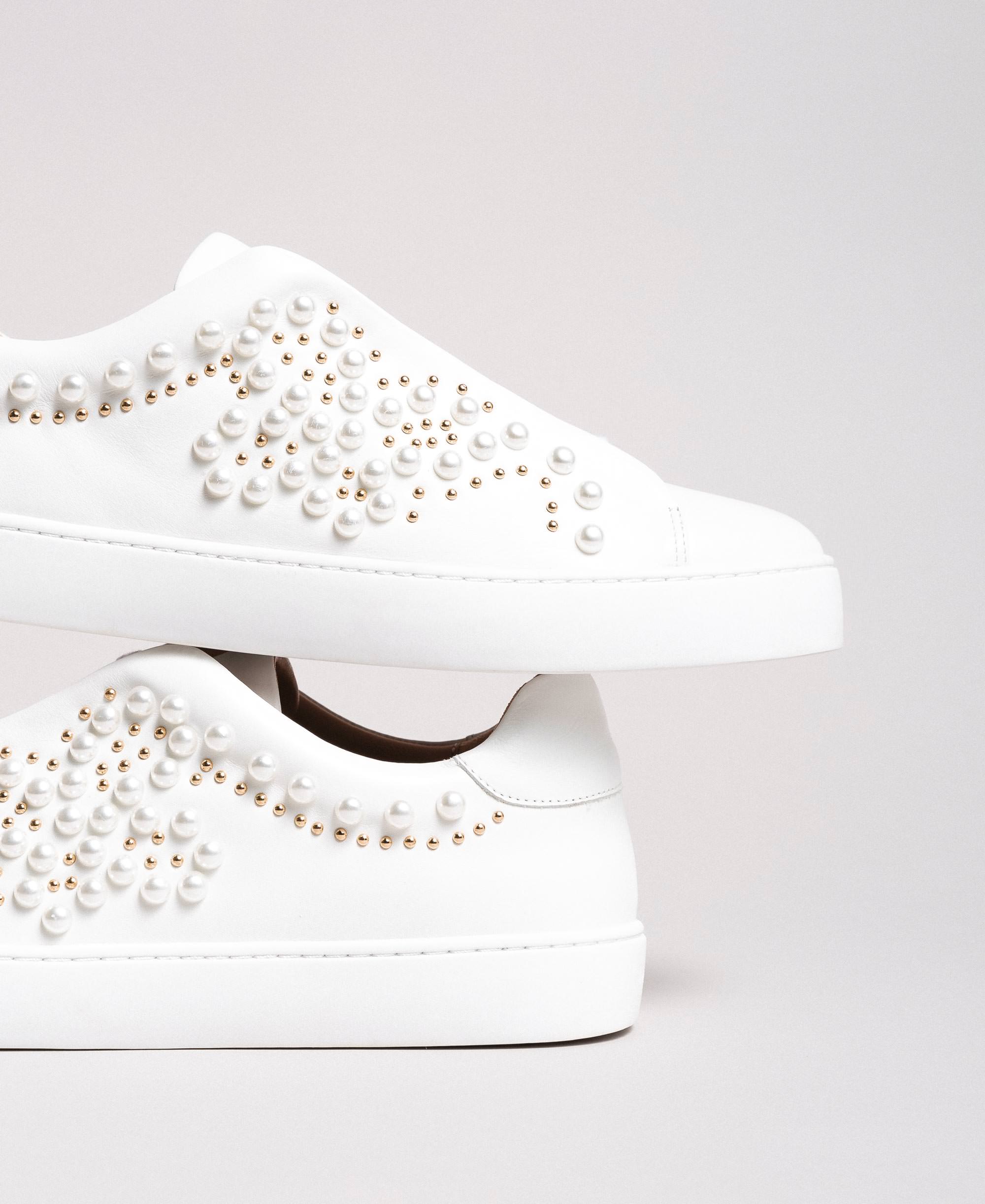 Studded leather sneakers with pearls