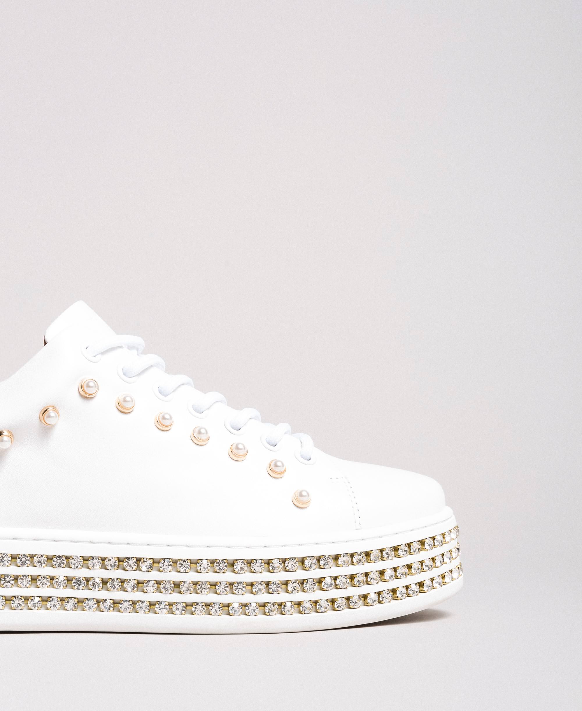 Leather sneakers with rhinestones and 