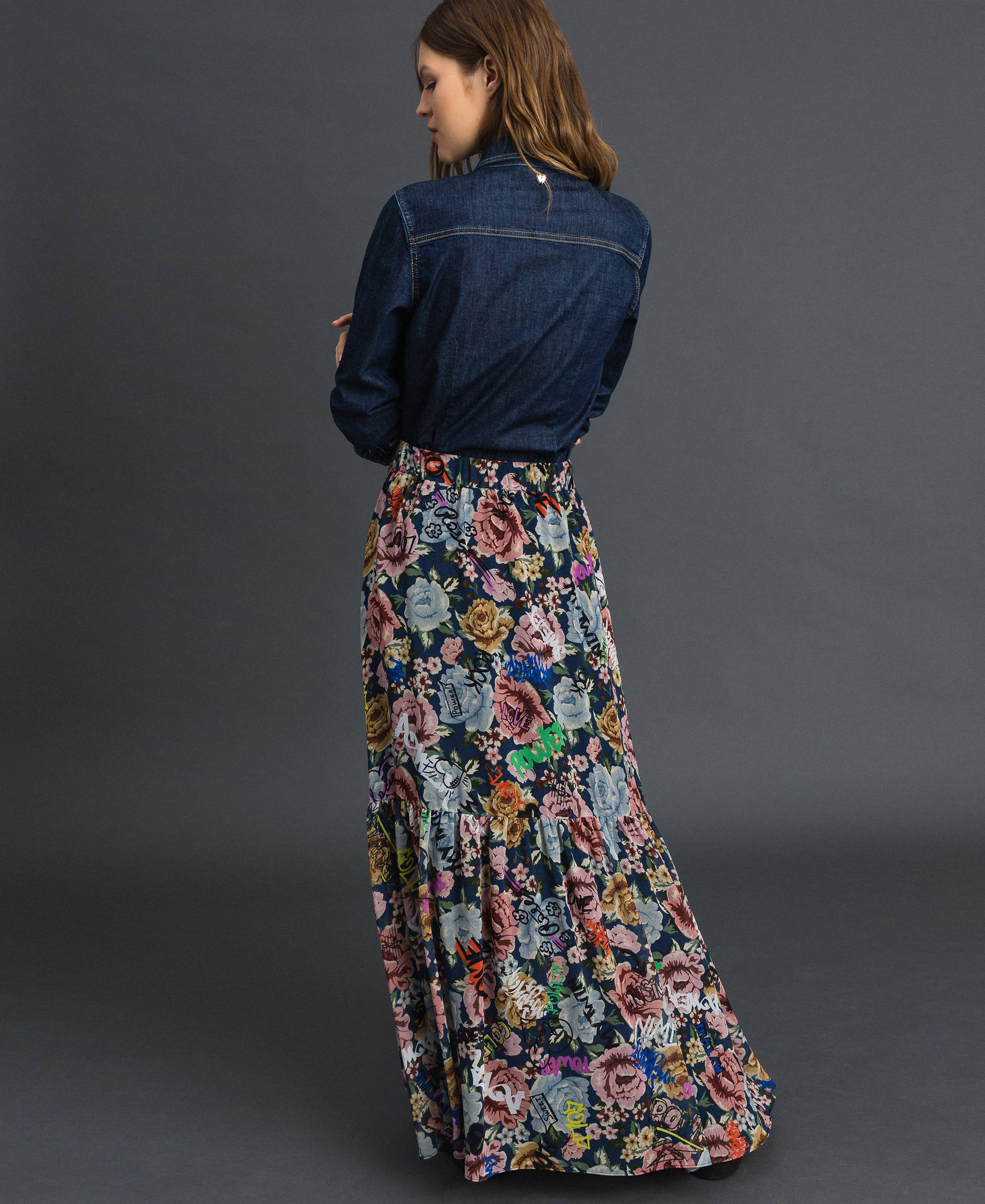 Long skirt with floral and graffiti print