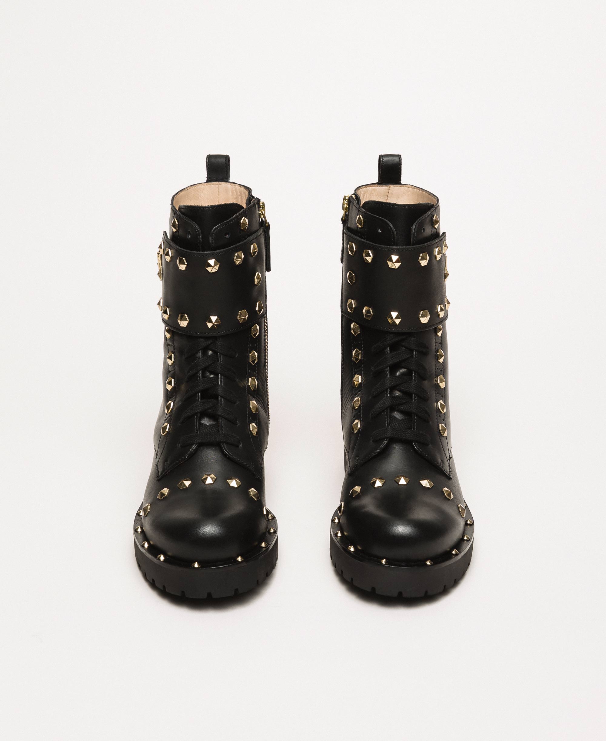 Botas de piel con tachuelas Mujer, Negro TWINSET Milano