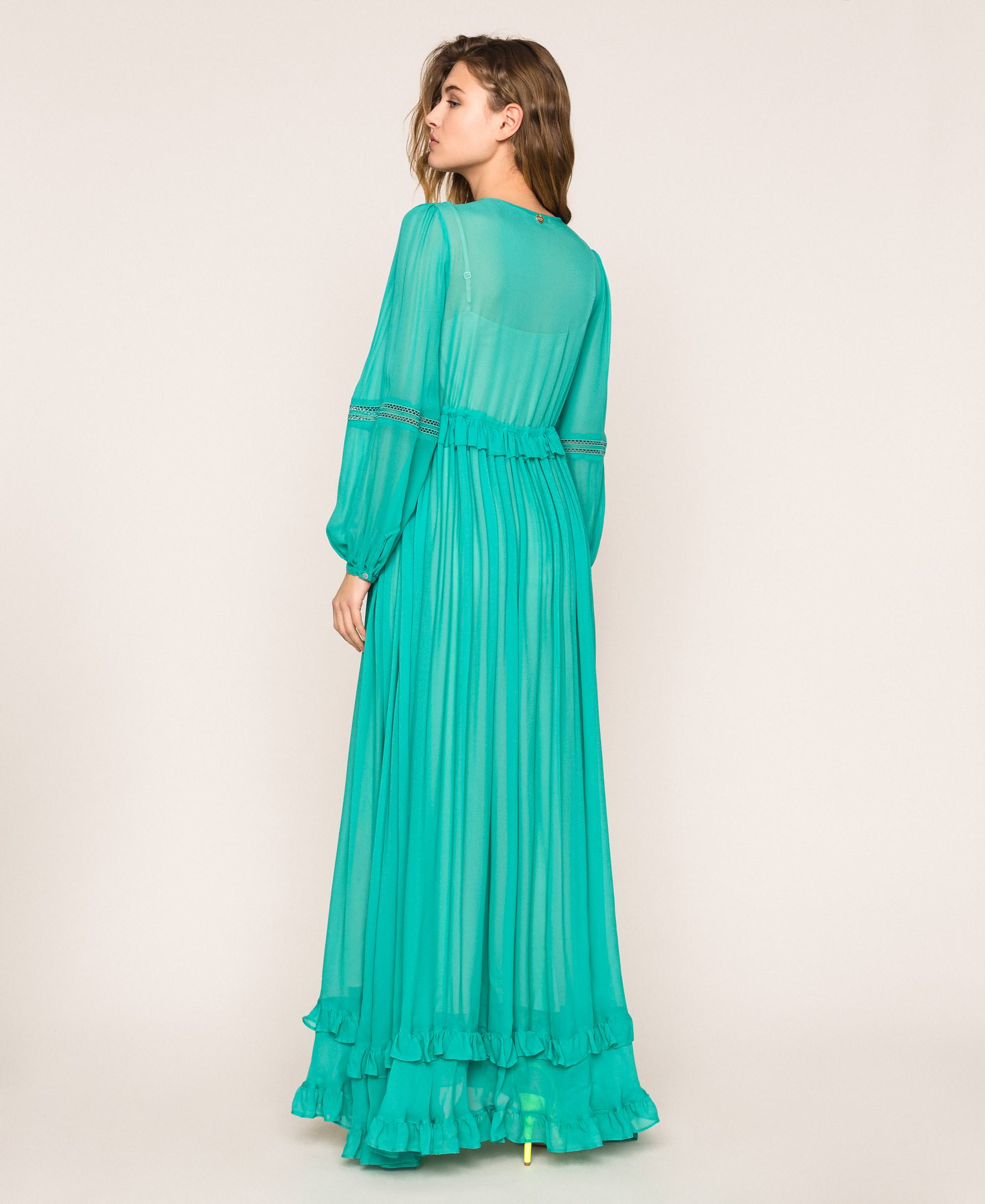 Cámara exótico Levántate Vestido largo de georgette con bordado à jour Mujer, Verde | TWINSET Milano