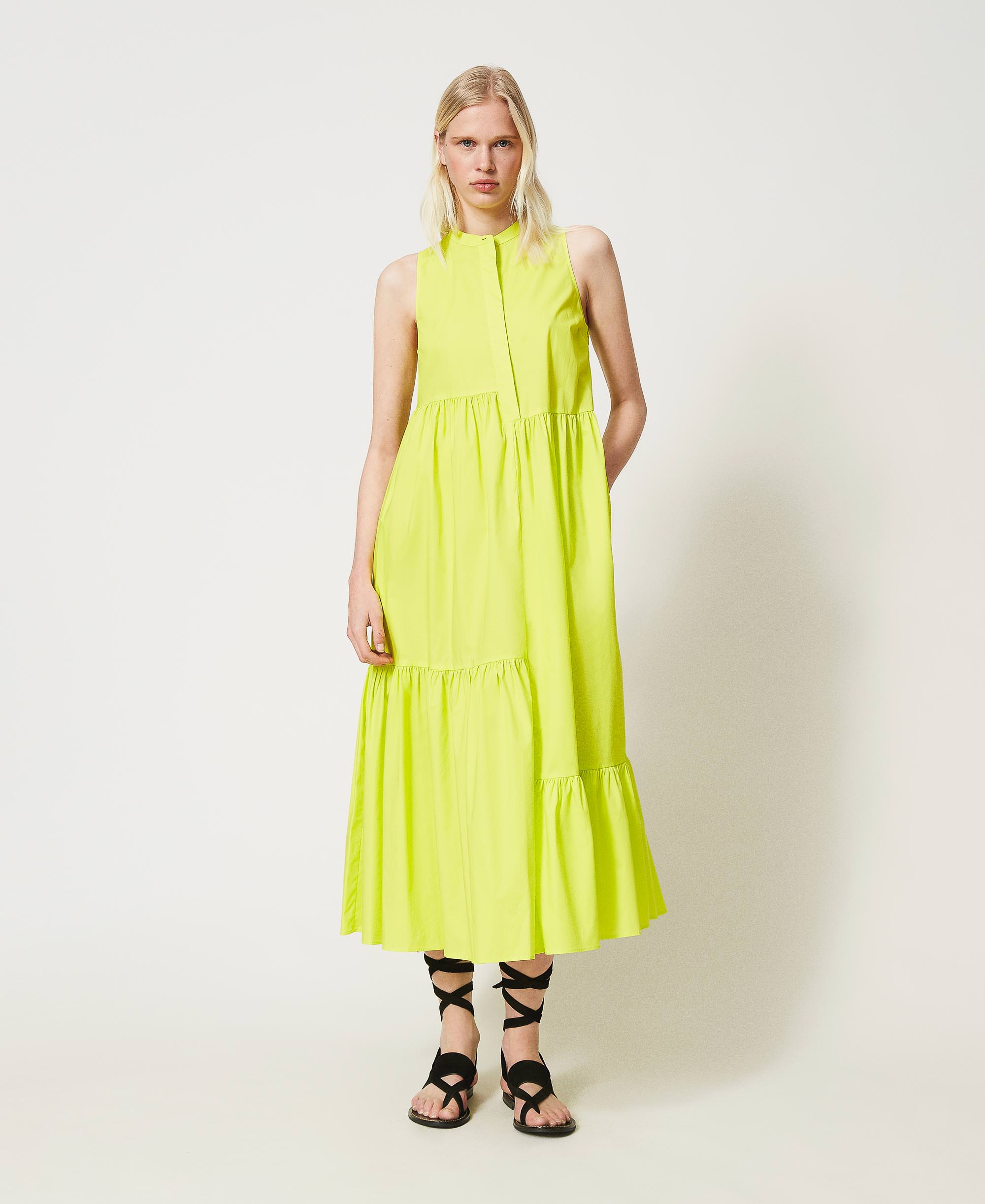 Abito lungo in popeline con balze Donna, Giallo | TWINSET Milano