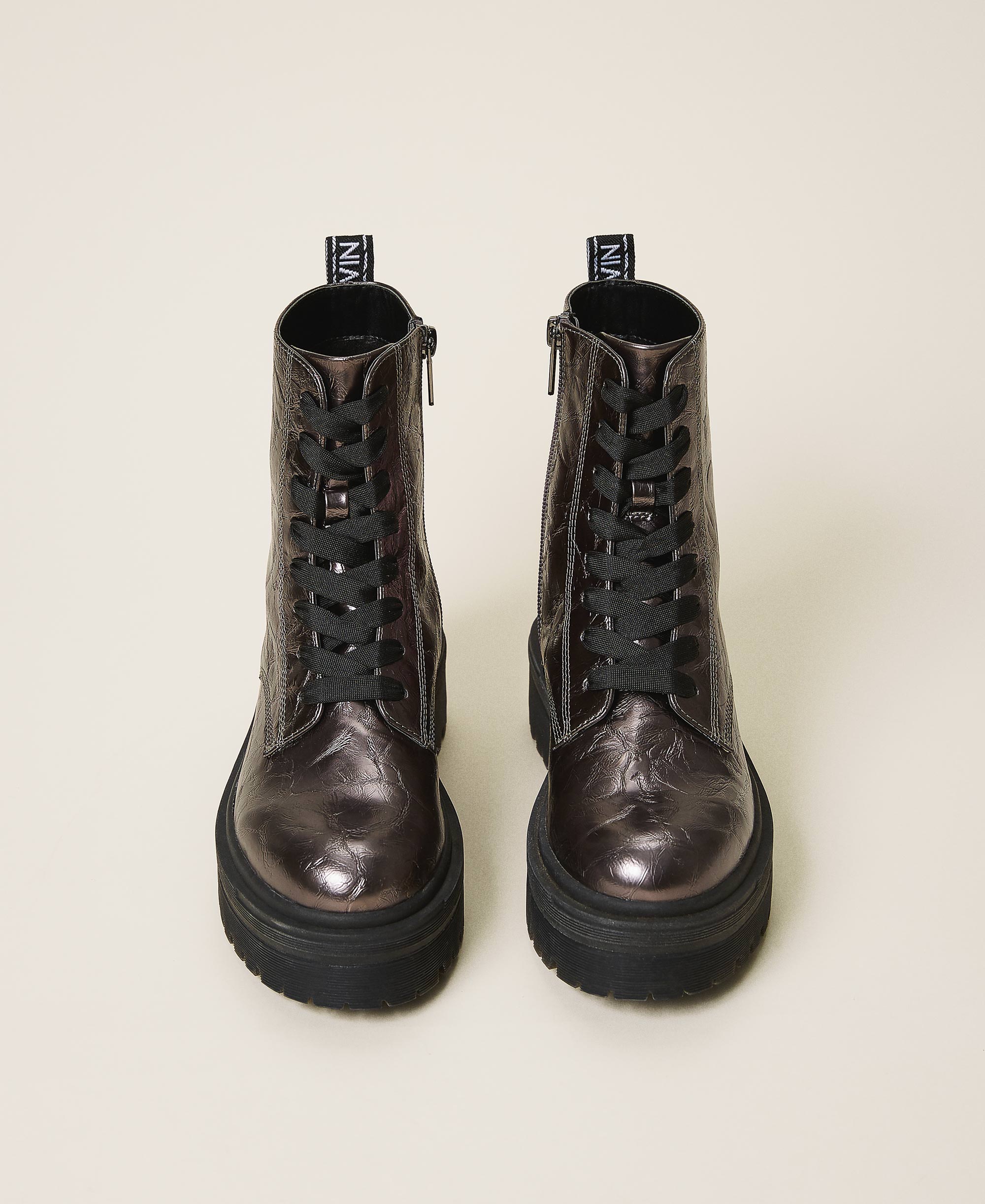 Laminated faux leather combat boots 