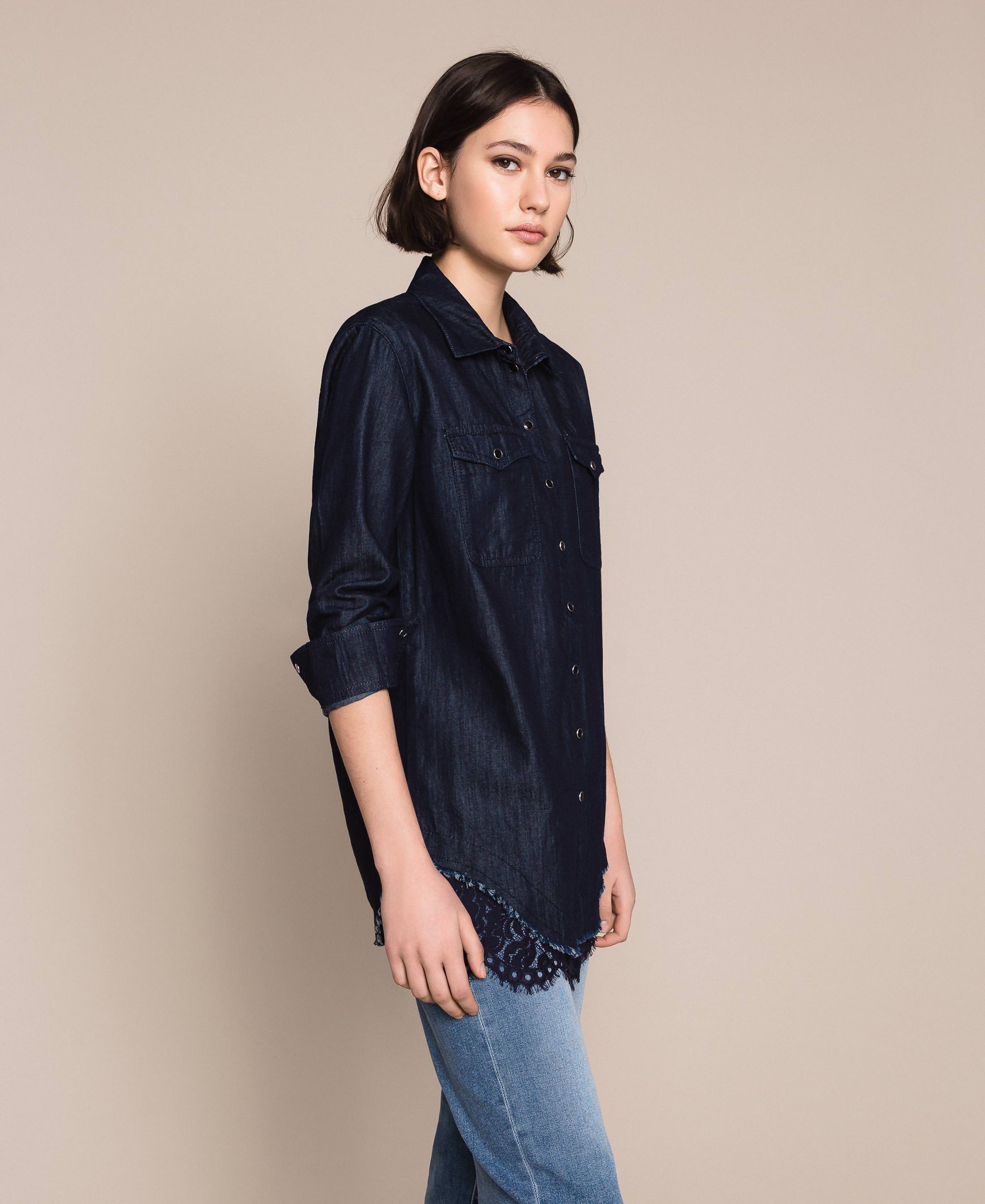 Denim shirt with lace Woman, Blue 