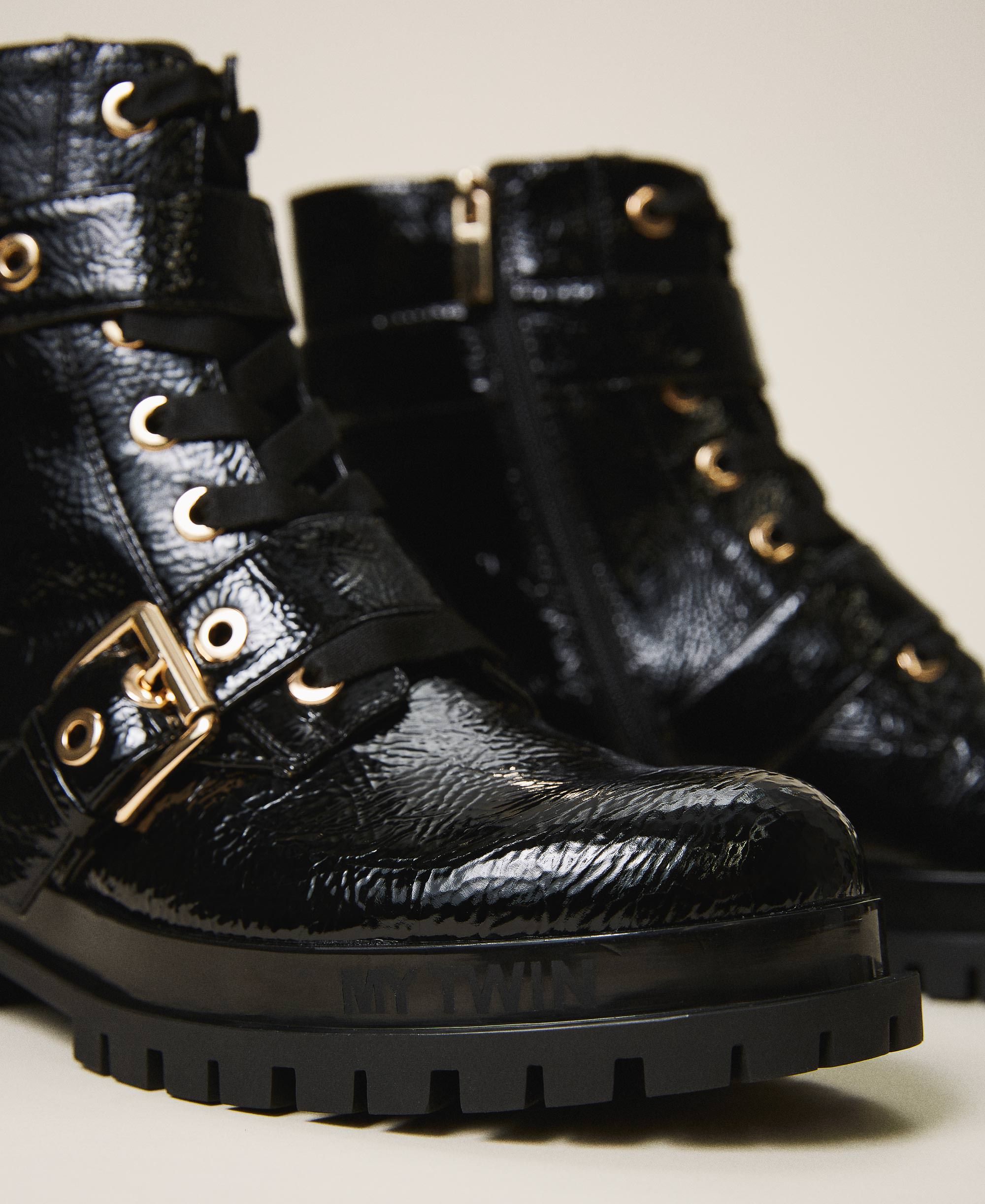 patent leather biker boots