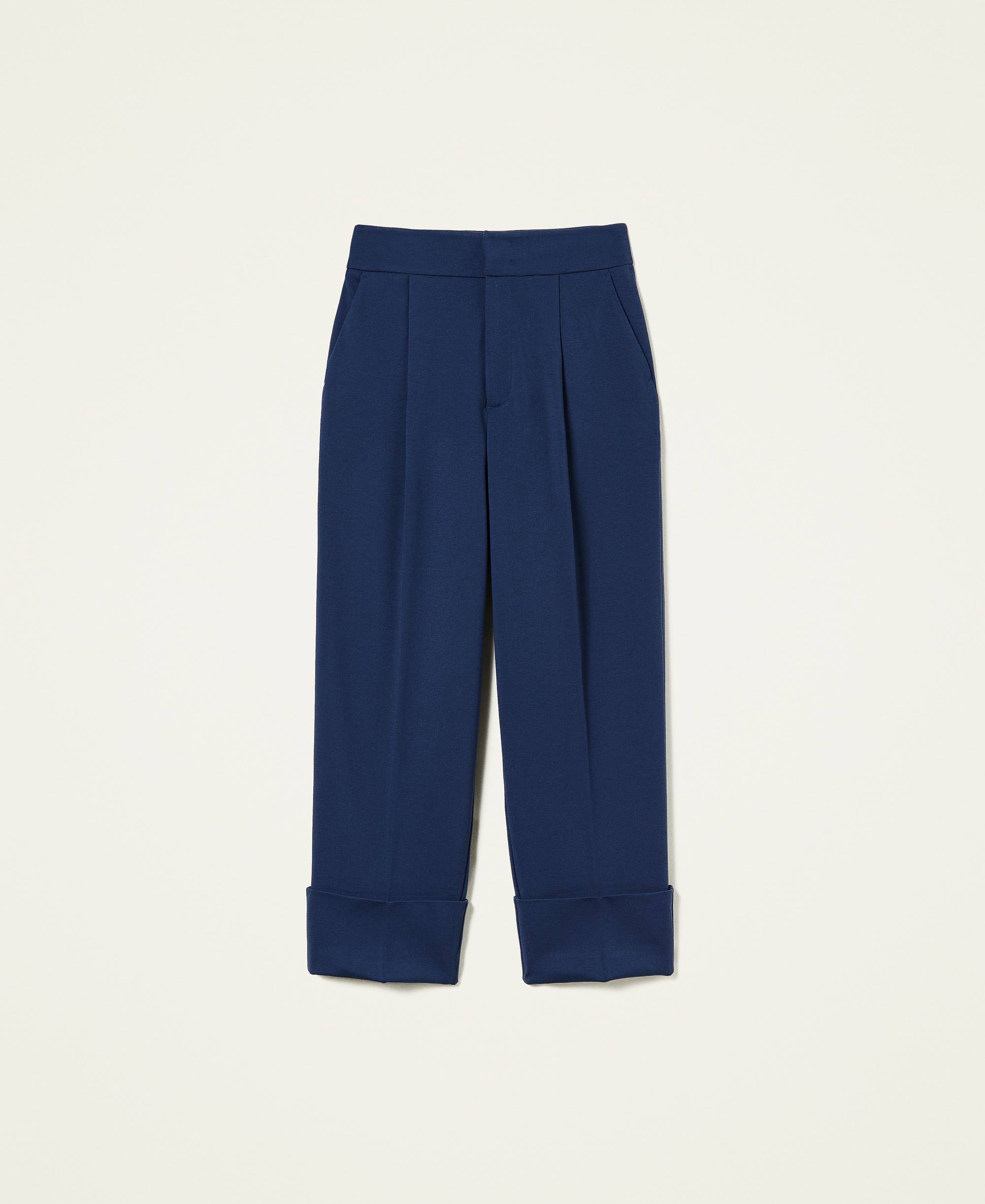 Cropped trousers with fold Woman, Blue 