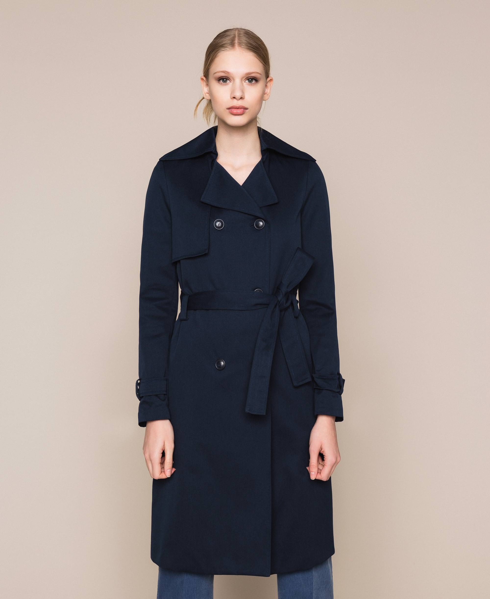 Water repellent double breasted trench coat Woman, Blue | TWINSET Milano