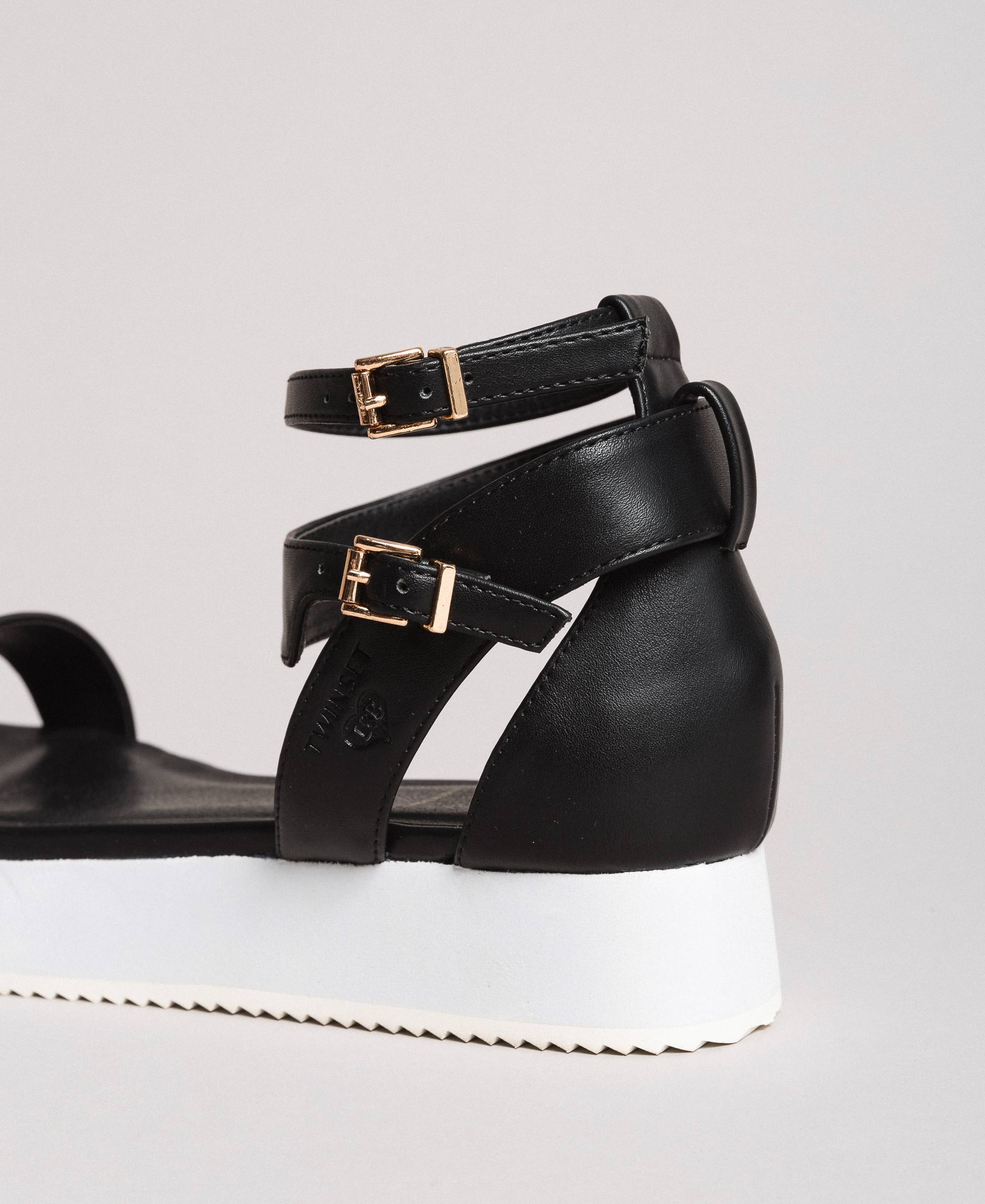 black double strap platform sandals
