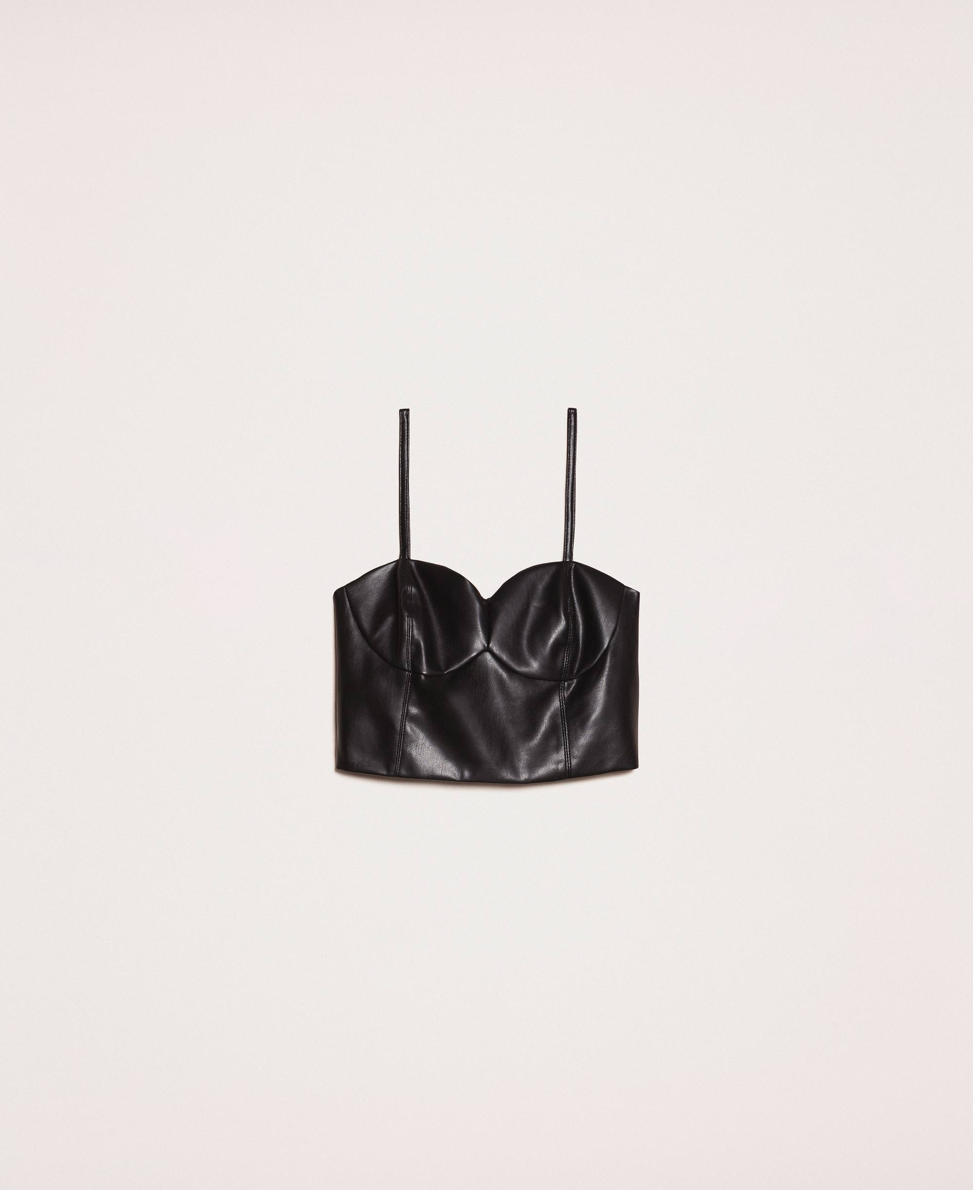 Lavish Black Faux Leather Underwire Short Bustier