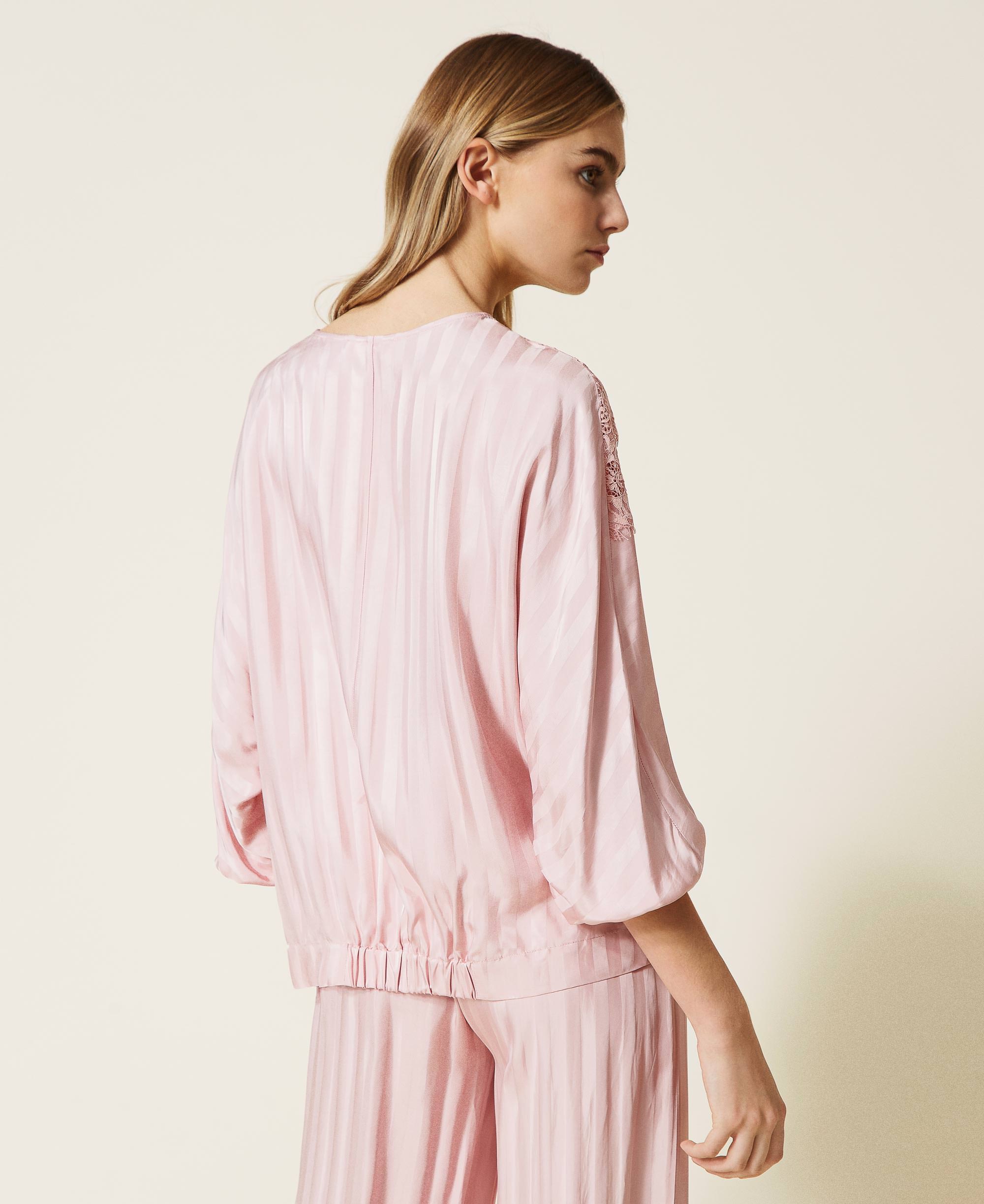 MUKZIN“Night Ballad of Chang'an”New Chinese Style Pink Jacquard Satin Blouse, Loose & Slim-Fit Traditional Chinese Long Sleeve Shirt