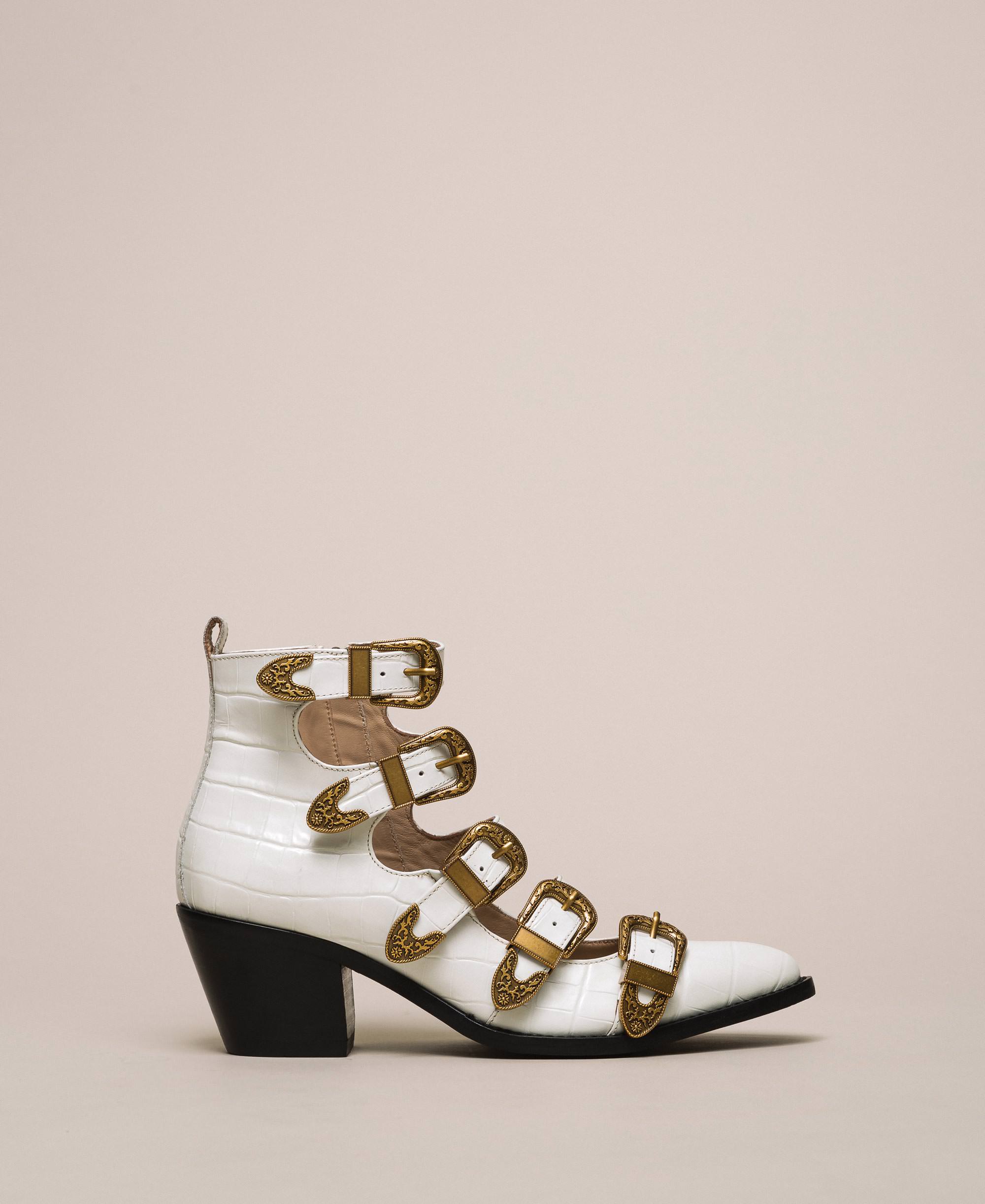 Botas texanas de piel con estampado de cocodrilo Mujer, Blanco | TWINSET  Milano