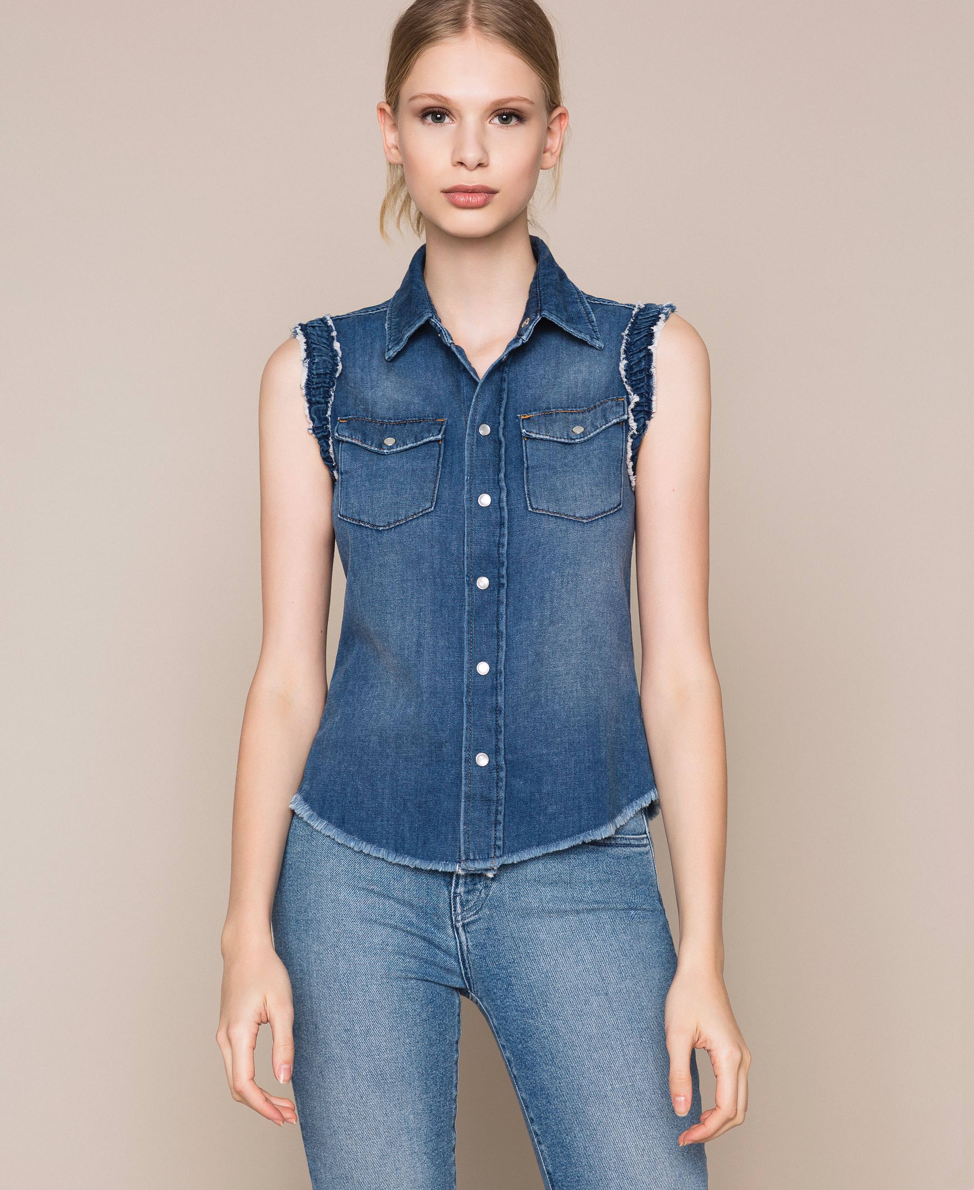 Camicia in jeans a taglio vivo Donna, Blu | TWINSET Milano