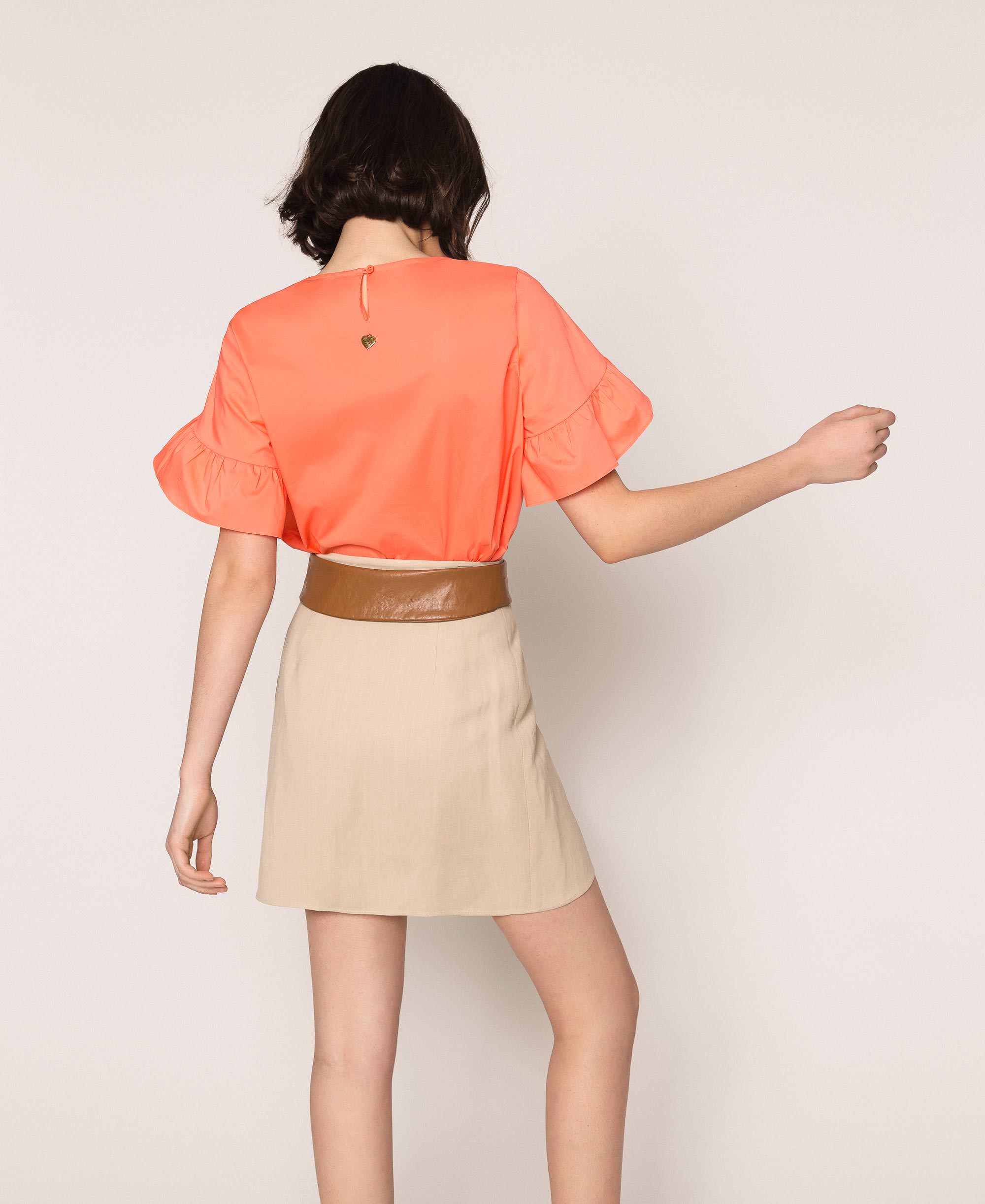 Canvas and faux leather skirt Woman, Beige TWINSET Milano