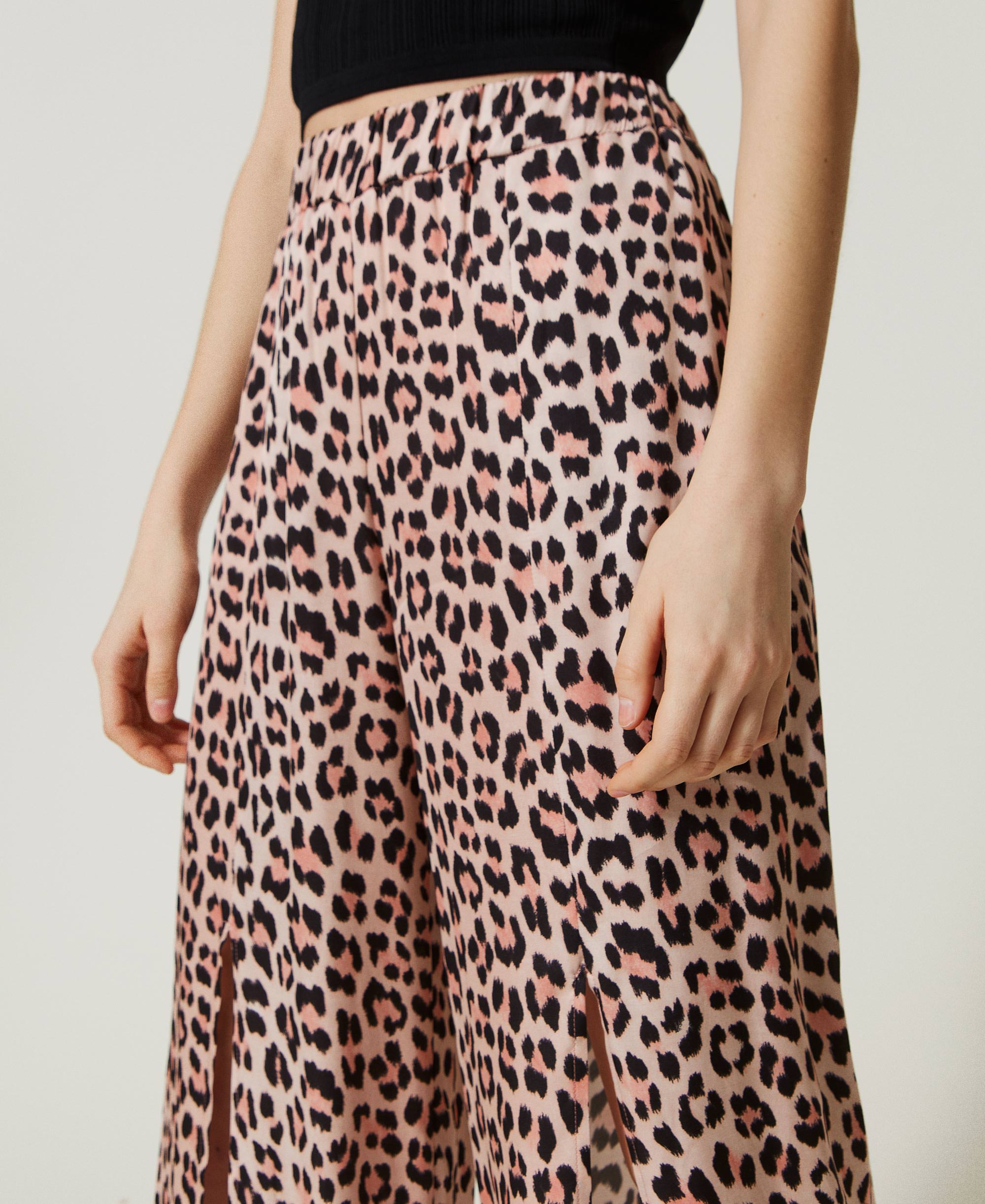 Animal print satin trousers Woman, Pink | TWINSET Milano