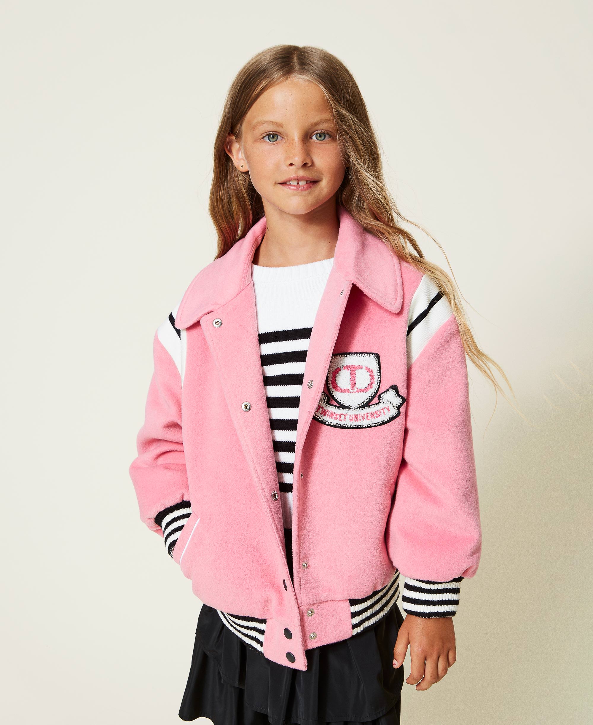 Velour wool cloth bomber jacket Child, Pink | TWINSET Milano