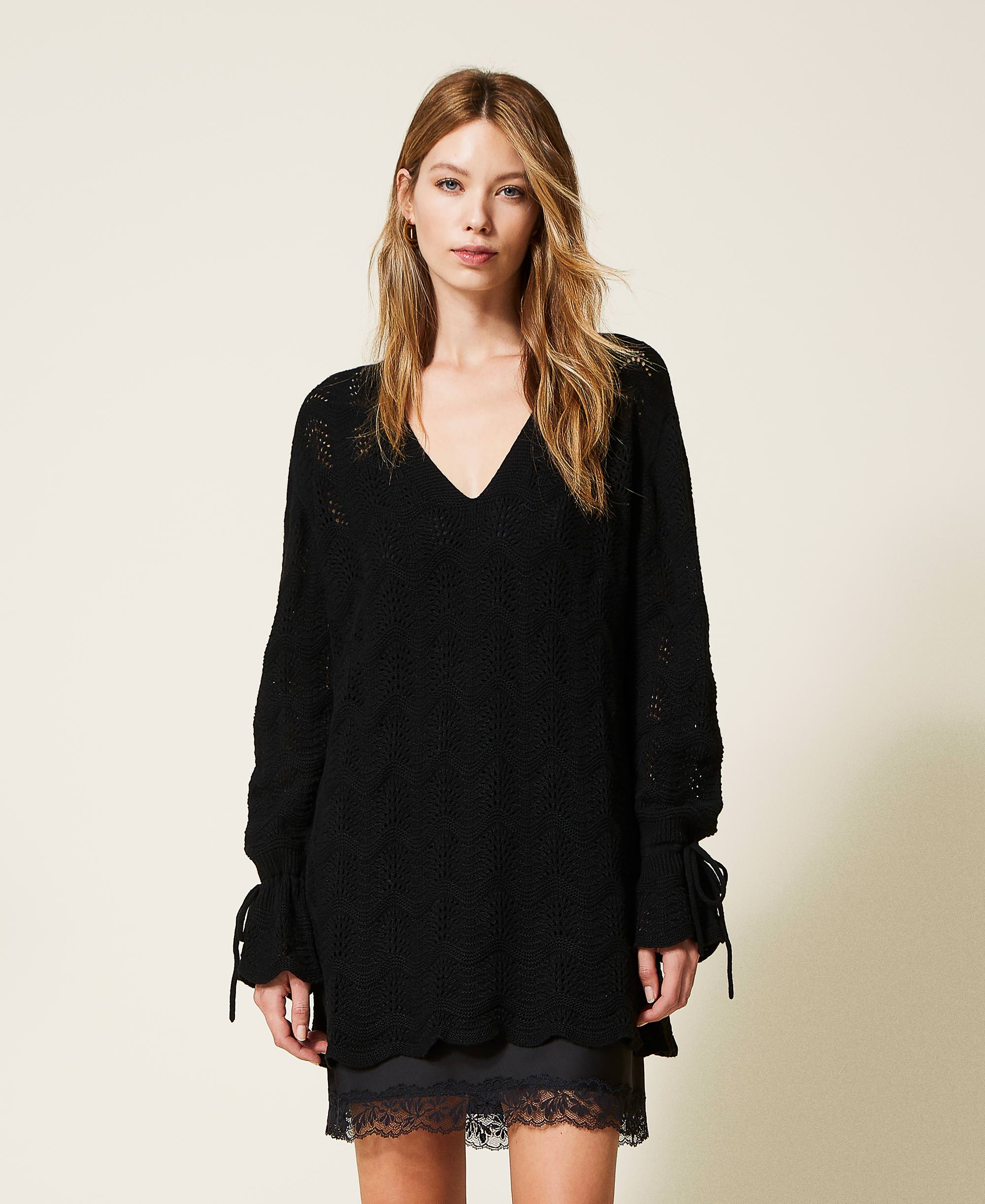 Treeblend yarn short openwork dress Woman, Black TWINSET Milano