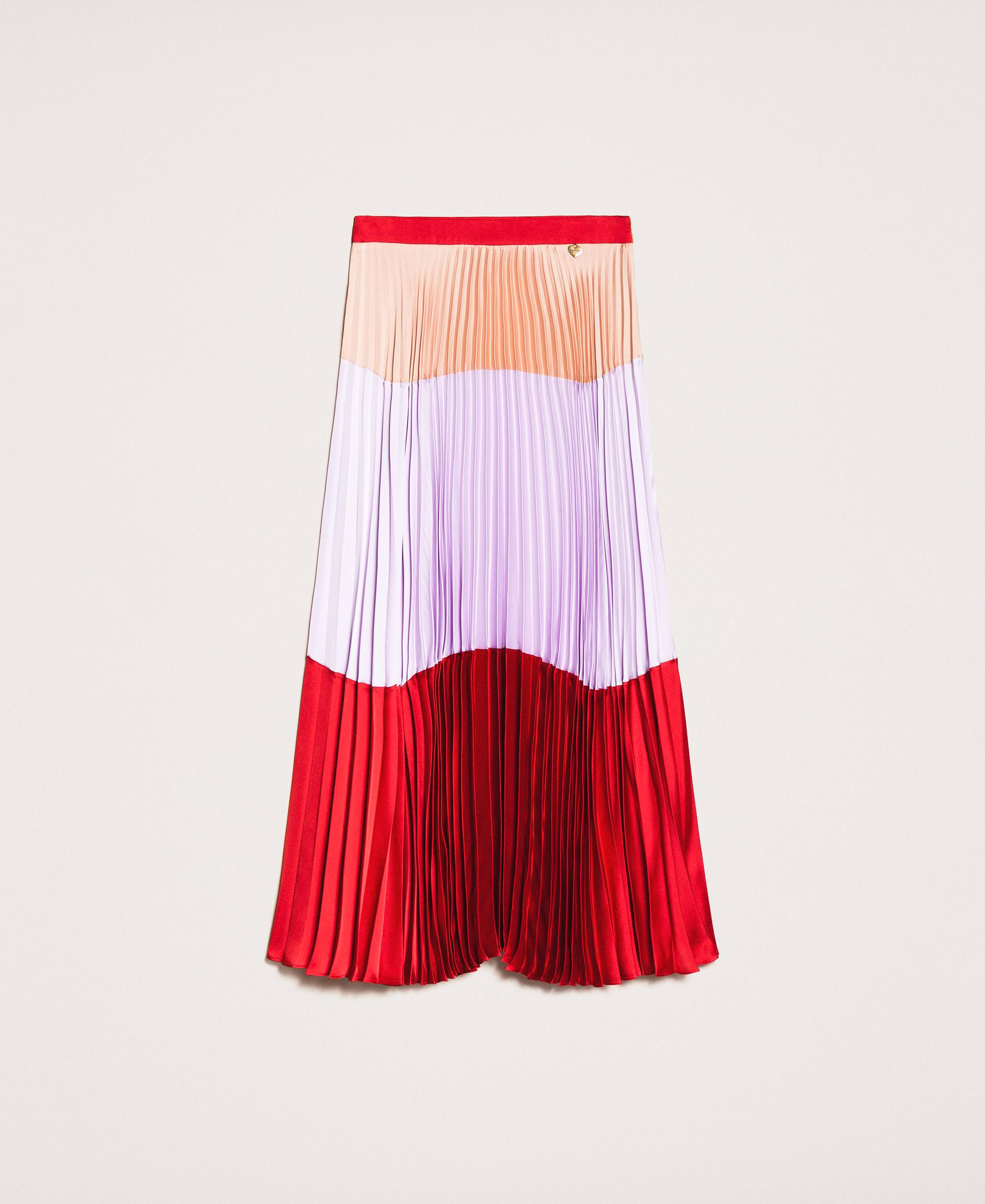 Pleated long satin skirt Woman, Red | TWINSET Milano