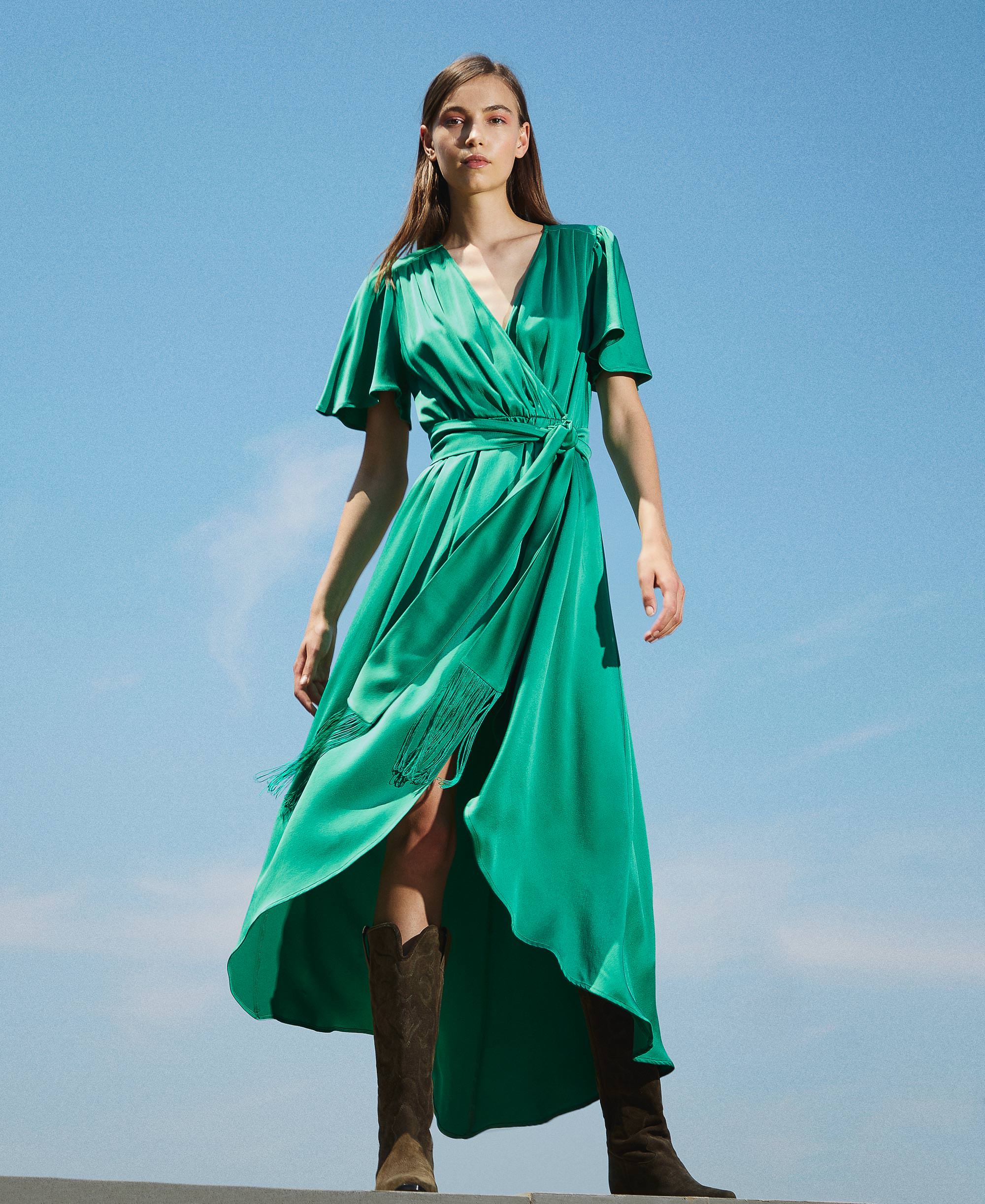 Abito lungo in satin con drappeggio Donna, Verde | TWINSET Milano