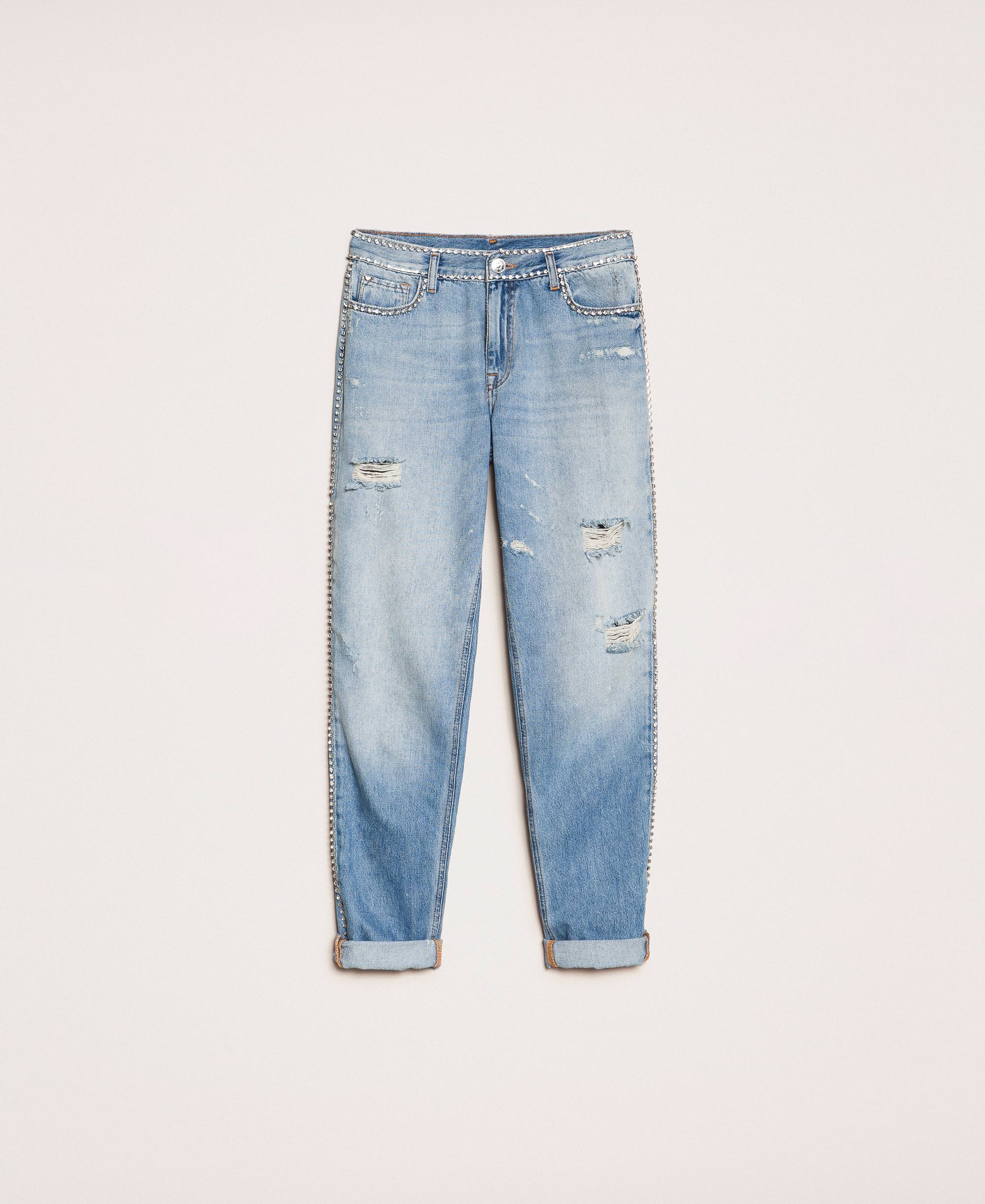 Jeans girlfriend con strass Donna, Blu | TWINSET Milano