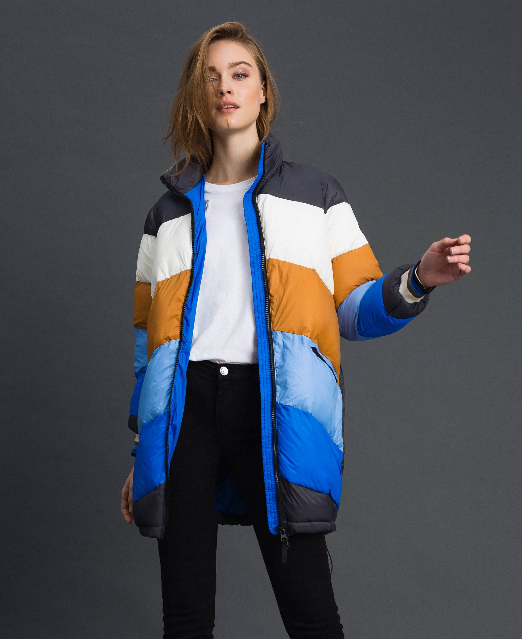 Long colour block puffer jacket