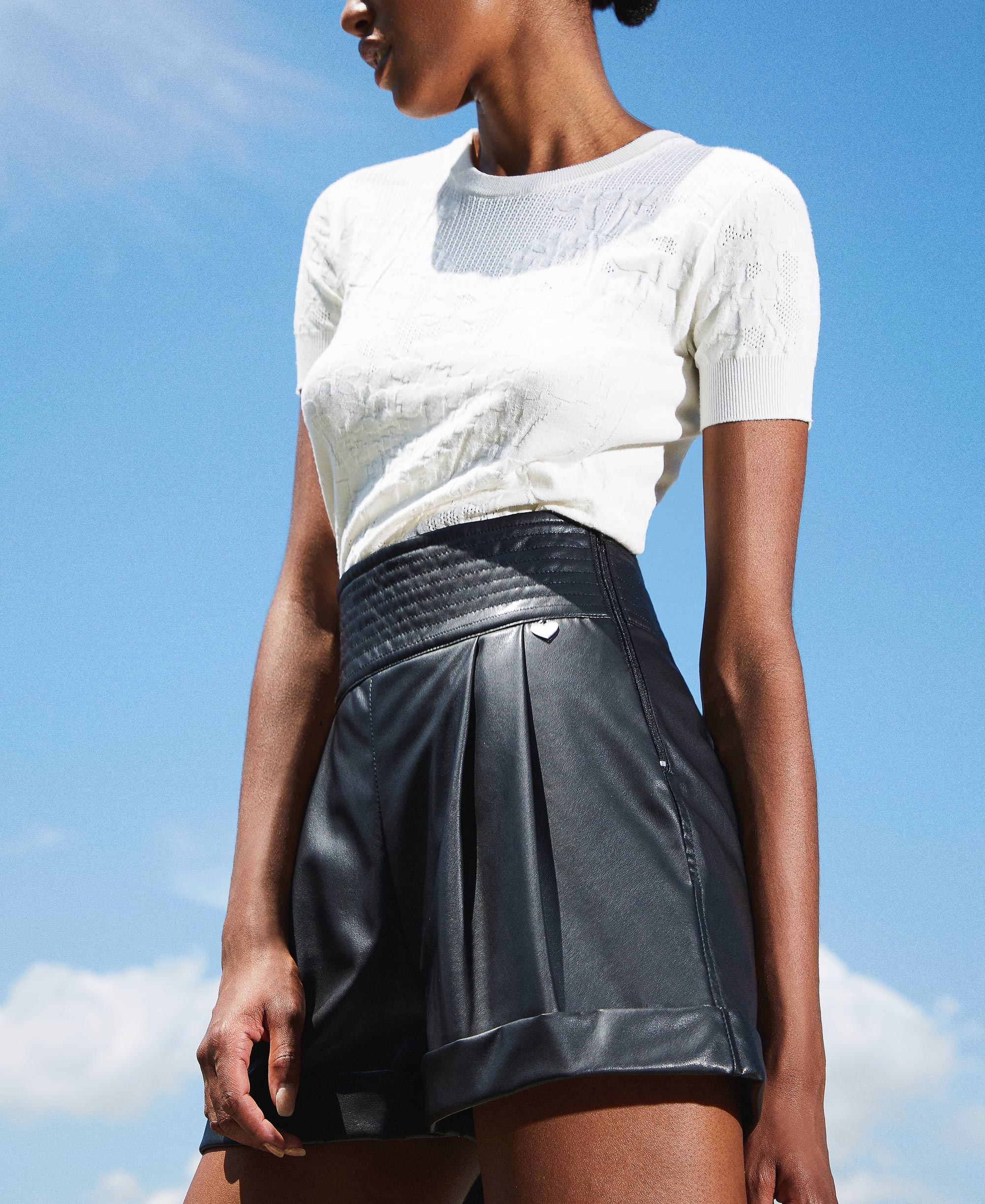 high waisted leather look shorts