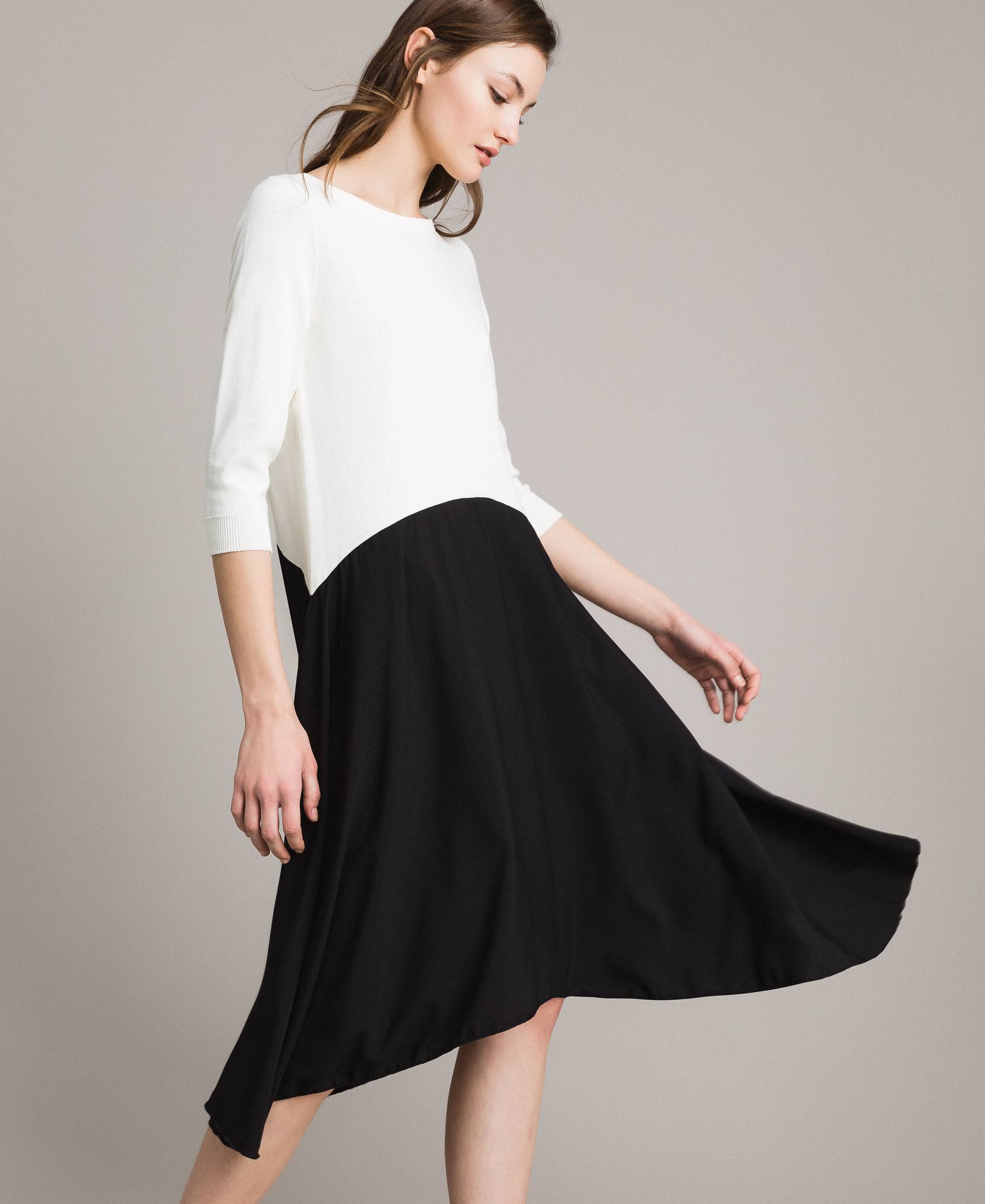 Vestido bicolor asimétrico Mujer, Blanco TWINSET Milano