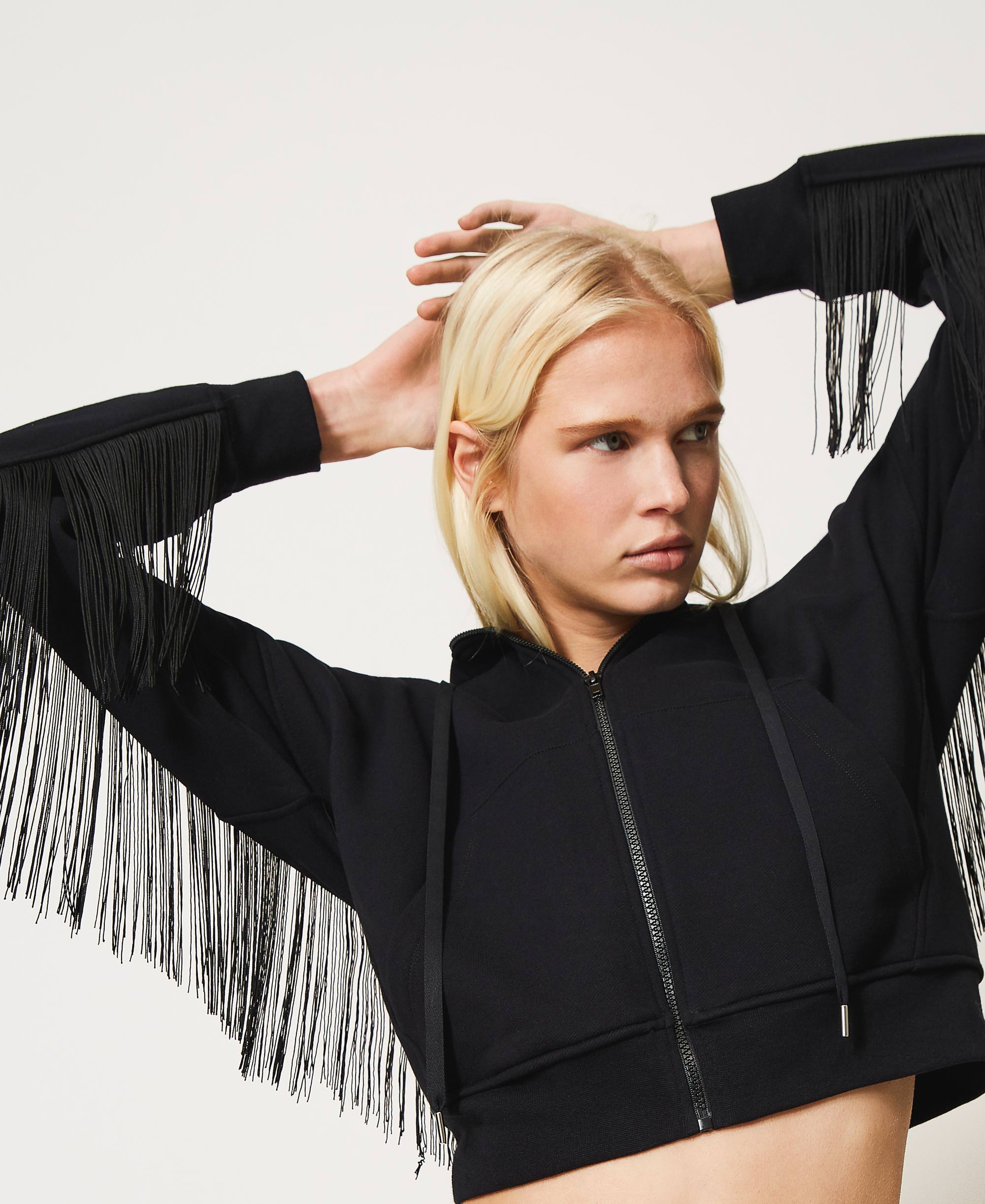 Sweatshirt with zip and fringes Woman 