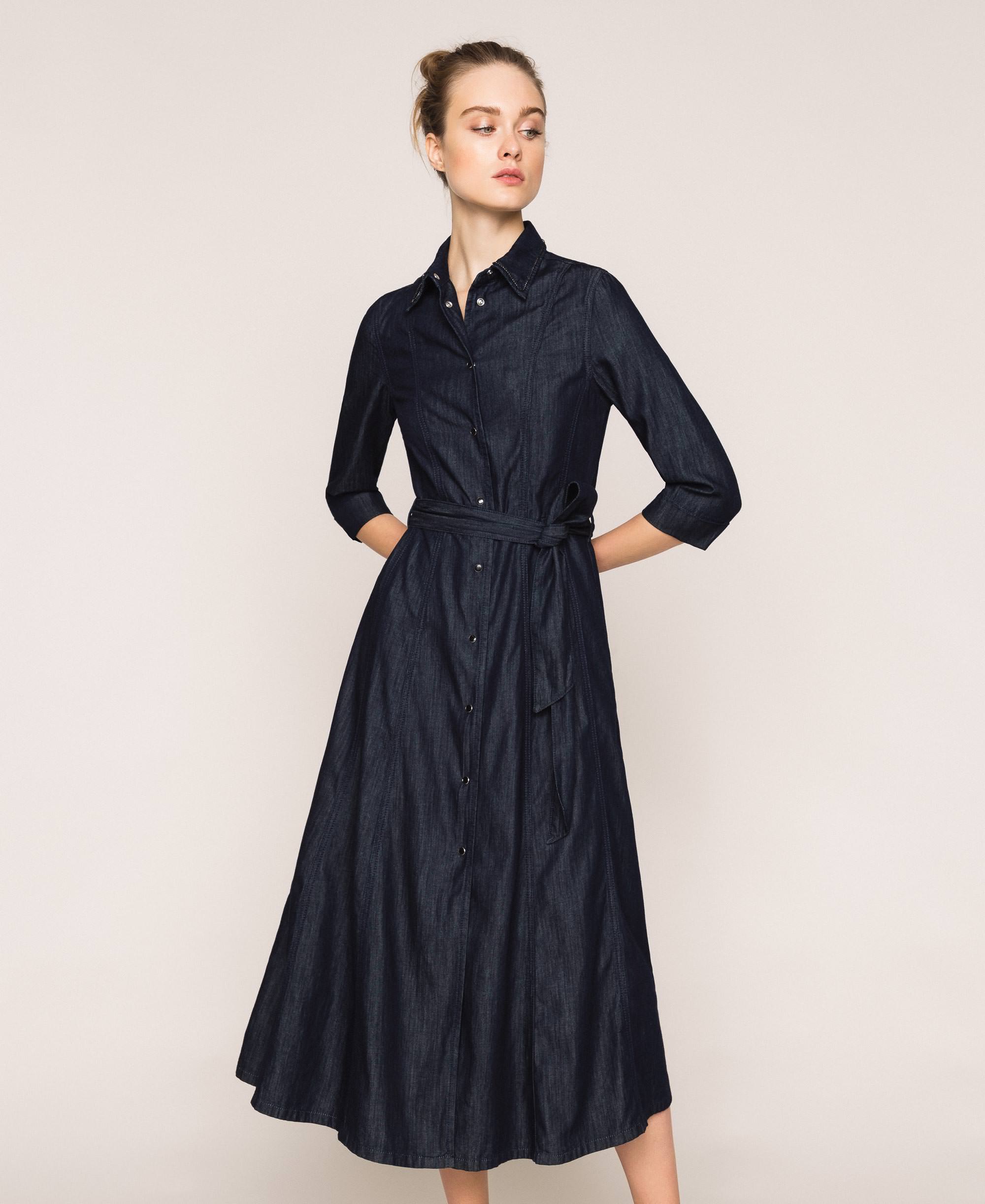 Long denim shirt dress Woman, Blue | TWINSET Milano