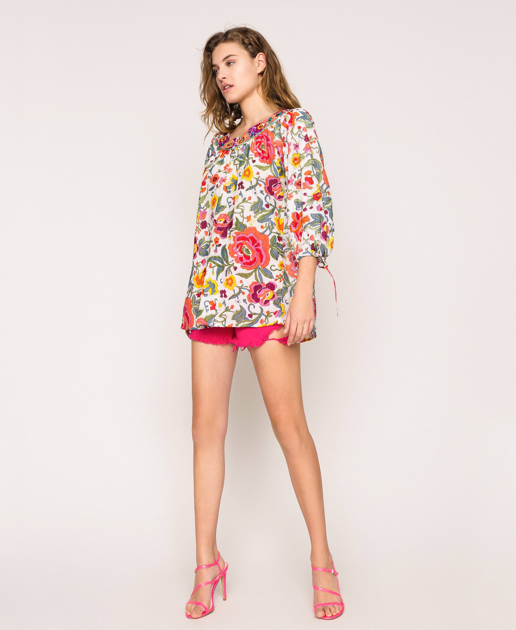 Floral print blouse with embroidery Woman, Pink | TWINSET Milano