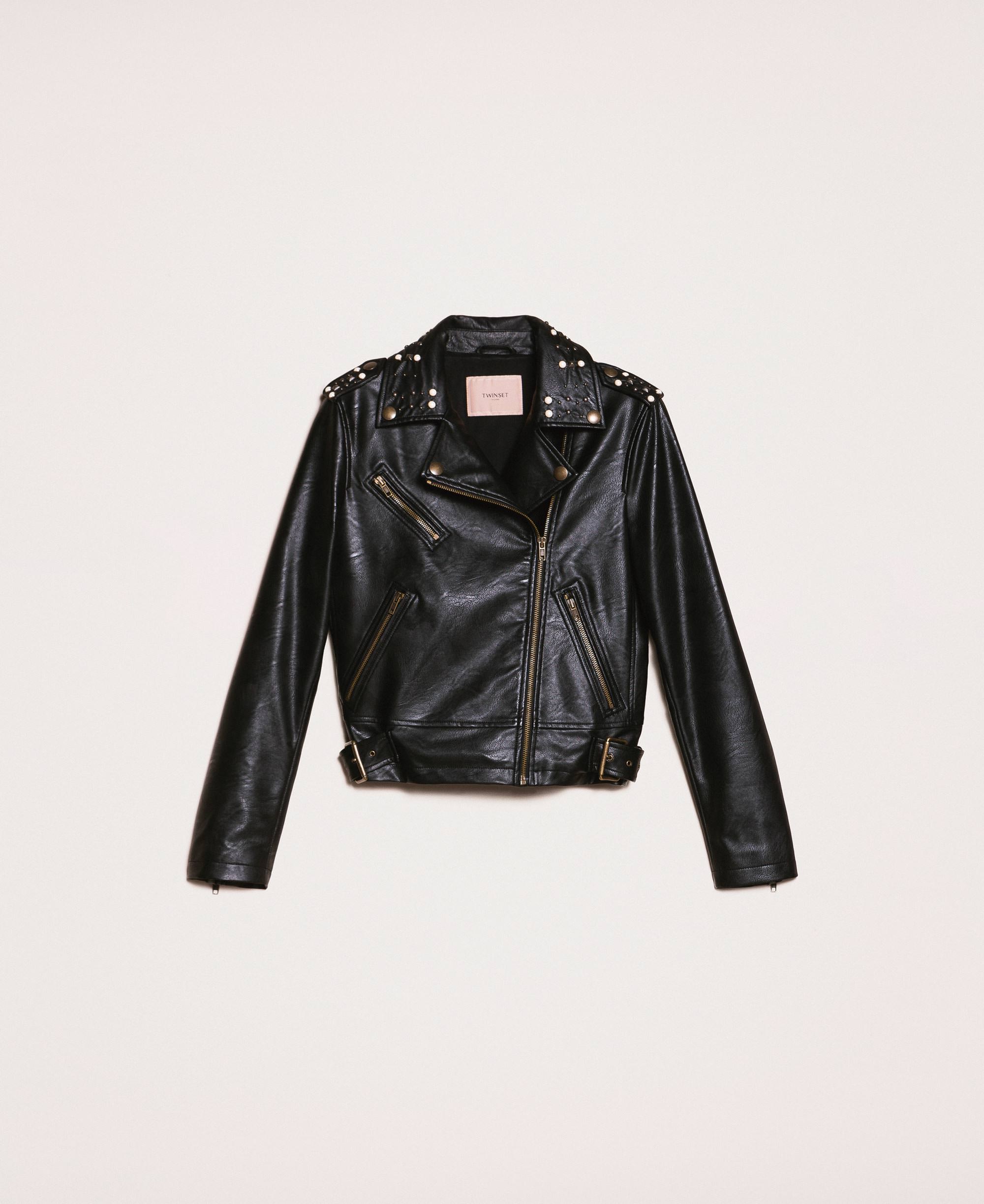 Faux leather biker jacket with studs 