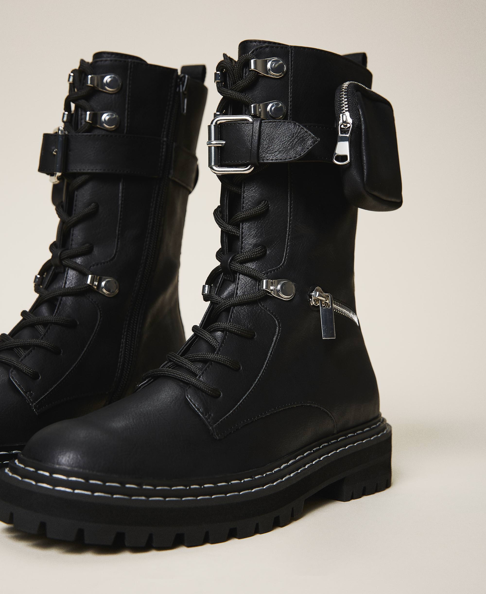 Combat boots with zip and side pocket Woman, Black | TWINSET Milano