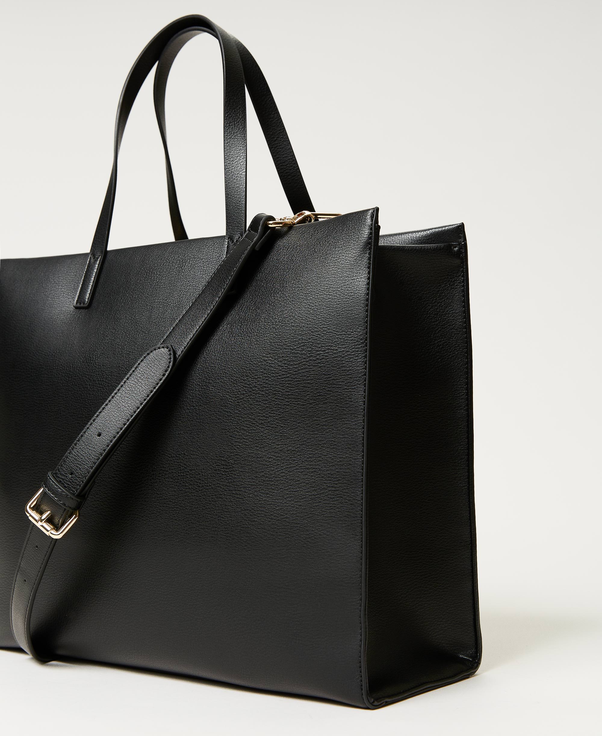 Twinset Bag shopper with logo Woman, Black | TWINSET Milano