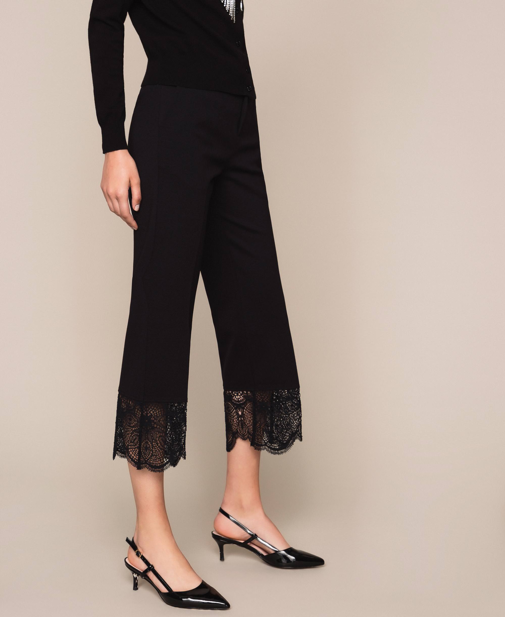 Pantaloni con pizzo Donna, Nero | TWINSET Milano