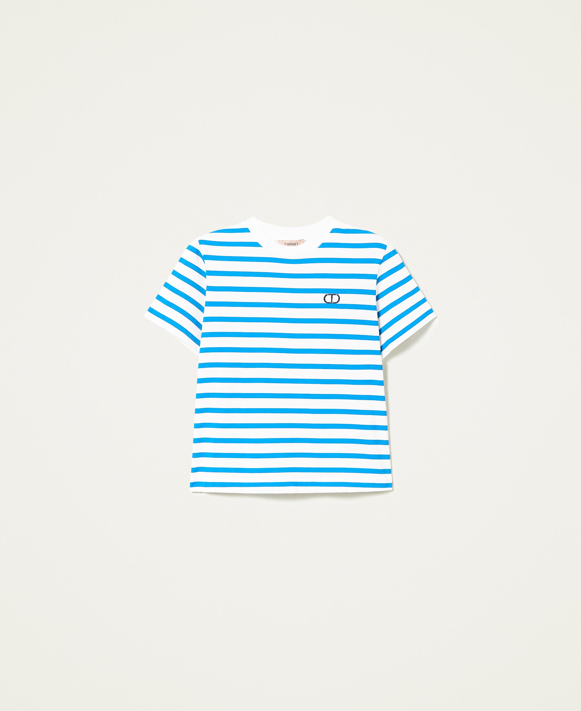 Striped t-shirt with poplin insert 