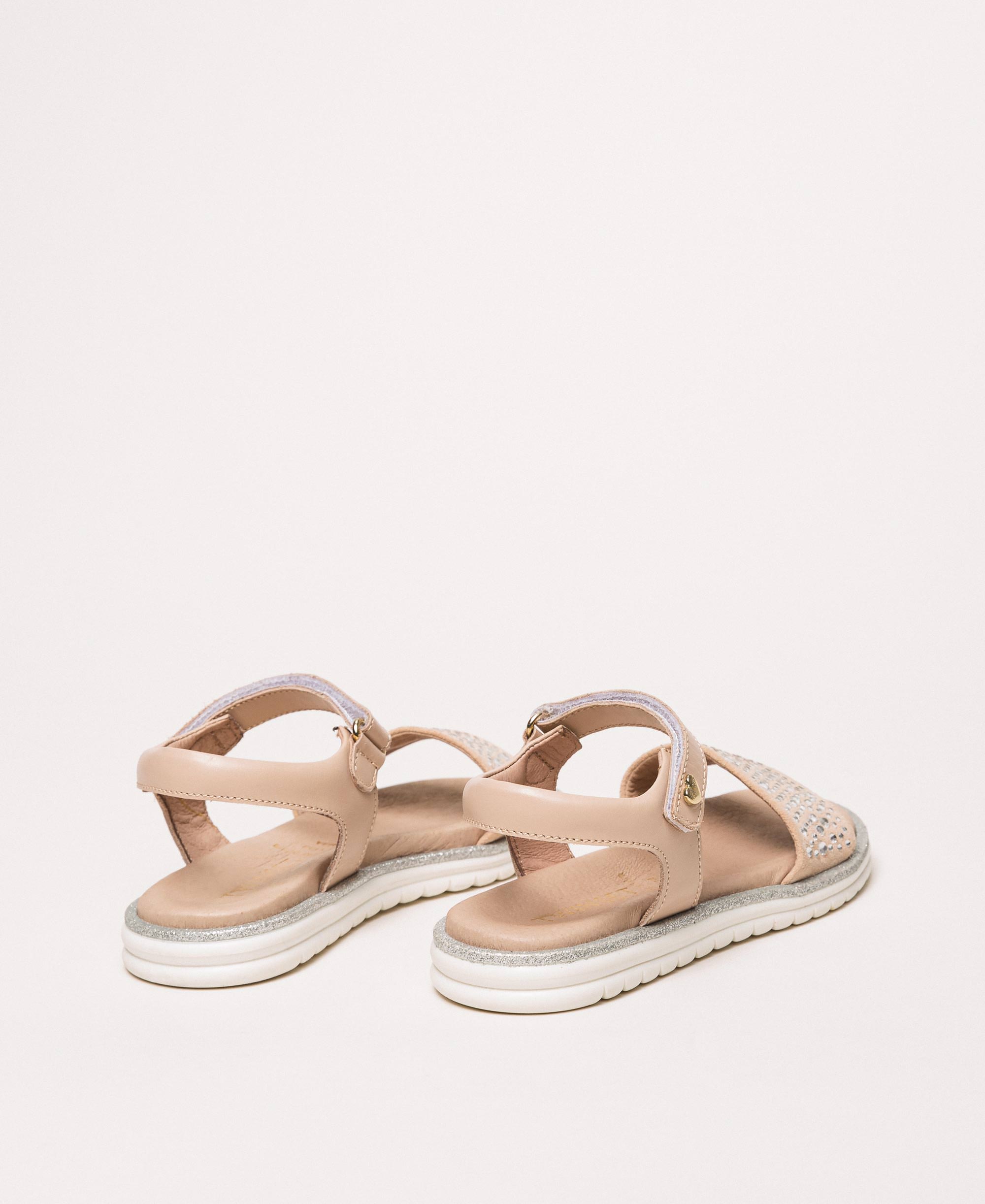Sandali in pelle con strass Bambina, Rosa | TWINSET Milano