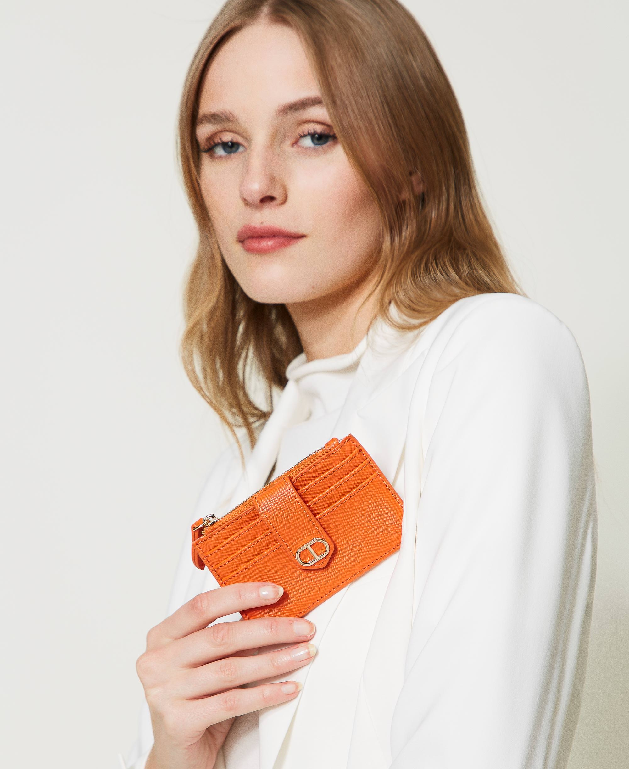 Card holder with strap and logo Woman, Orange TWINSET Milano