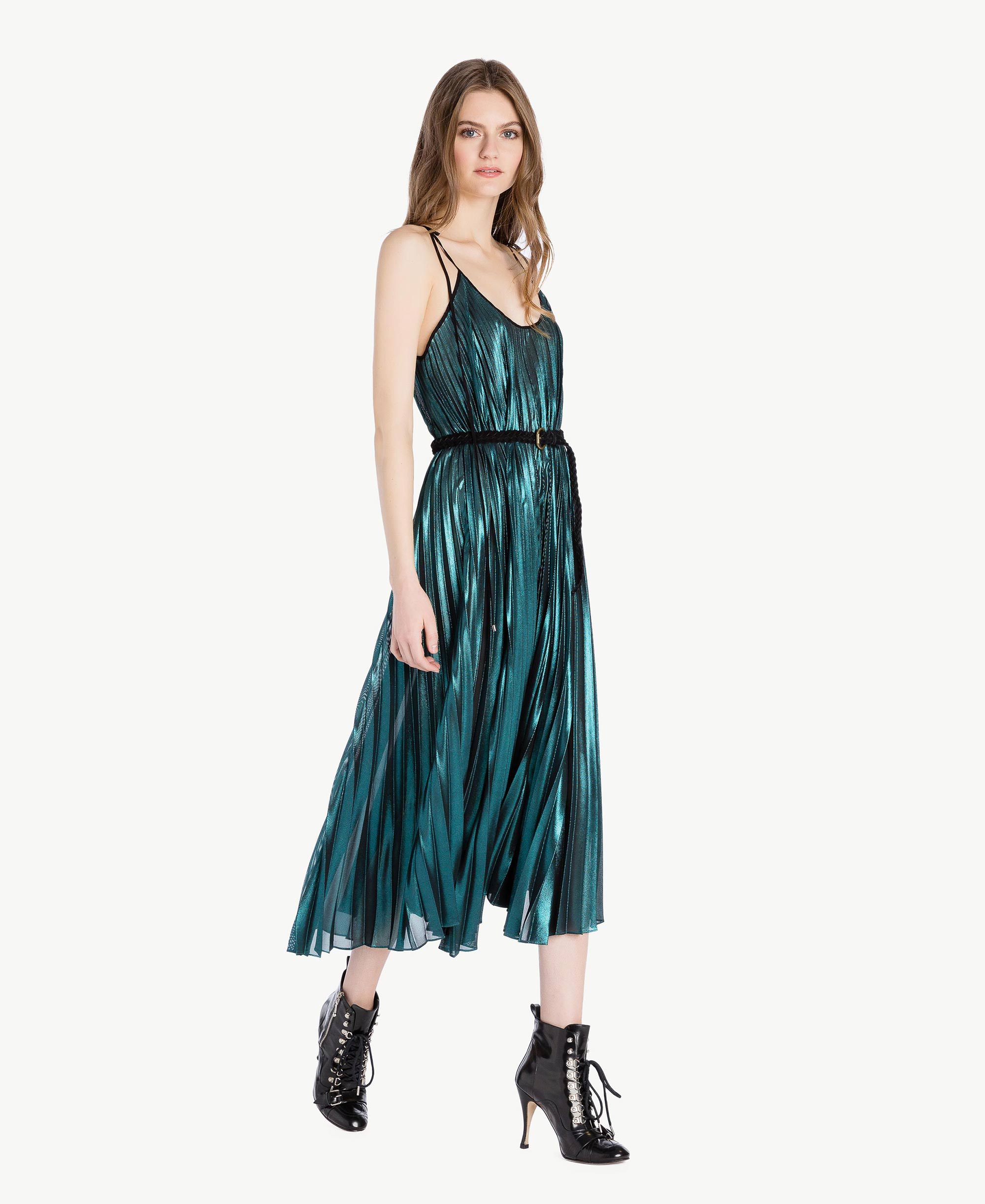 Pleated Print Long Sleeve Dress
