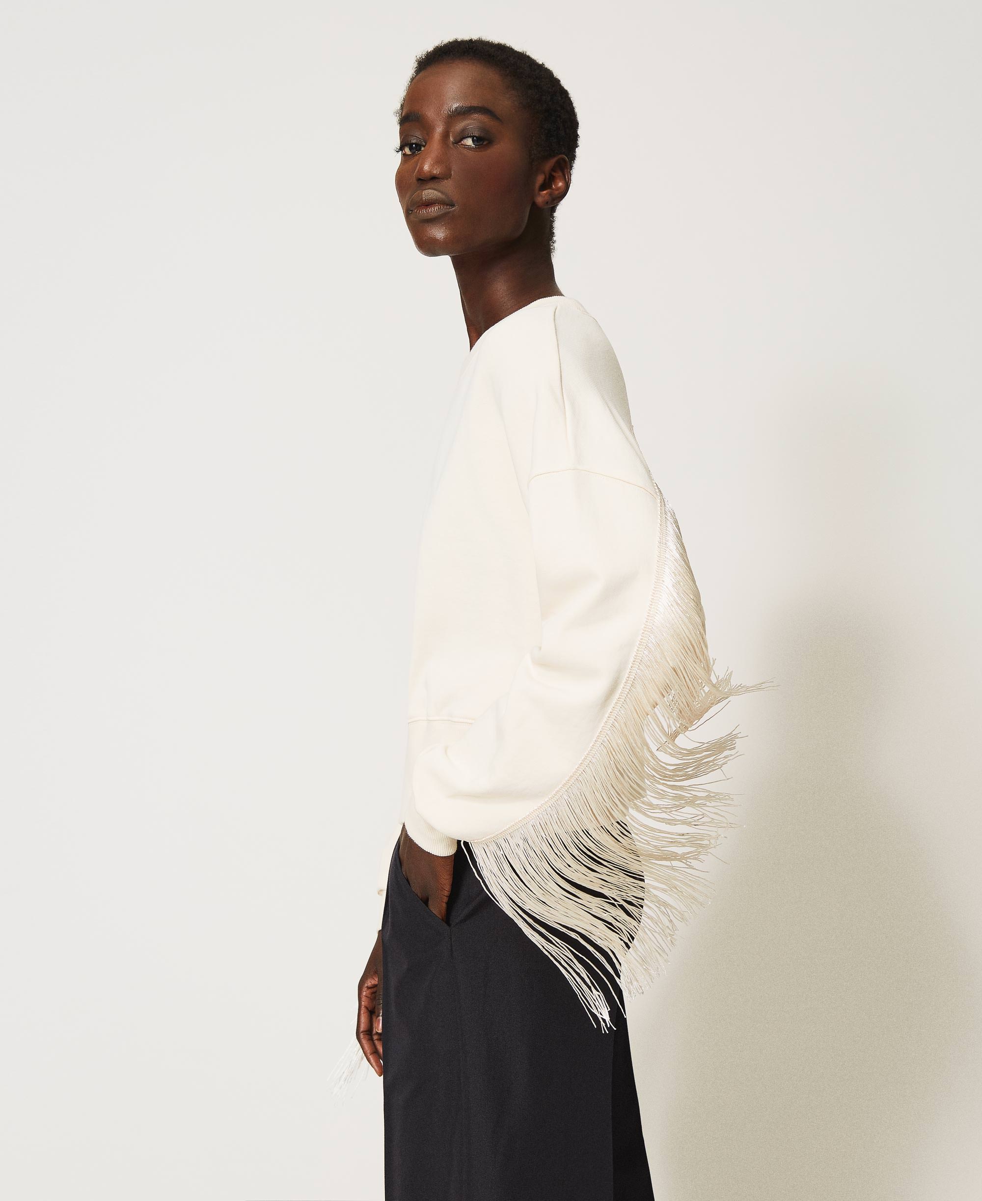 Cropped sweatshirt with fringes Woman 
