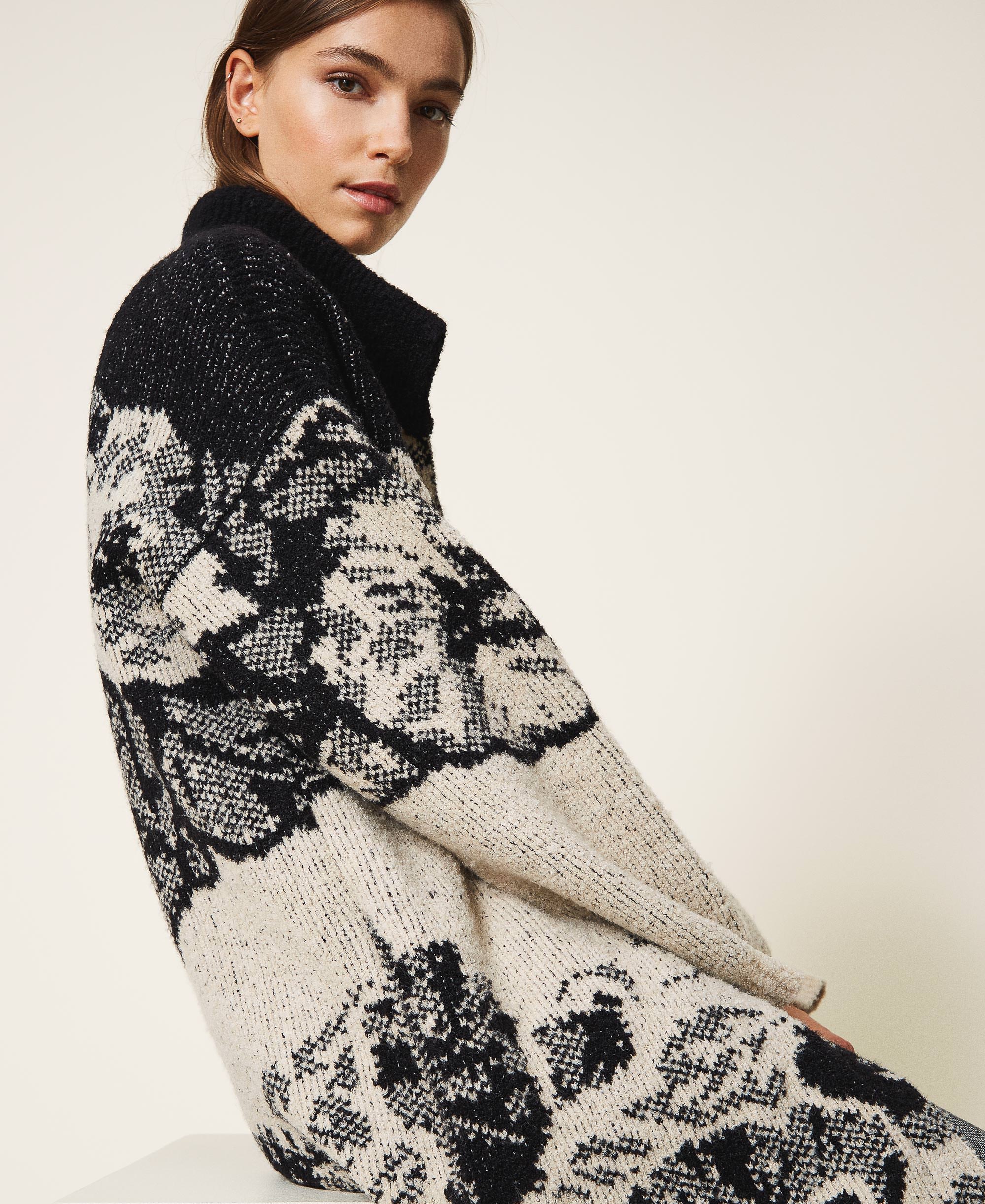 Floral jacquard knit coat Woman, Black | TWINSET Milano