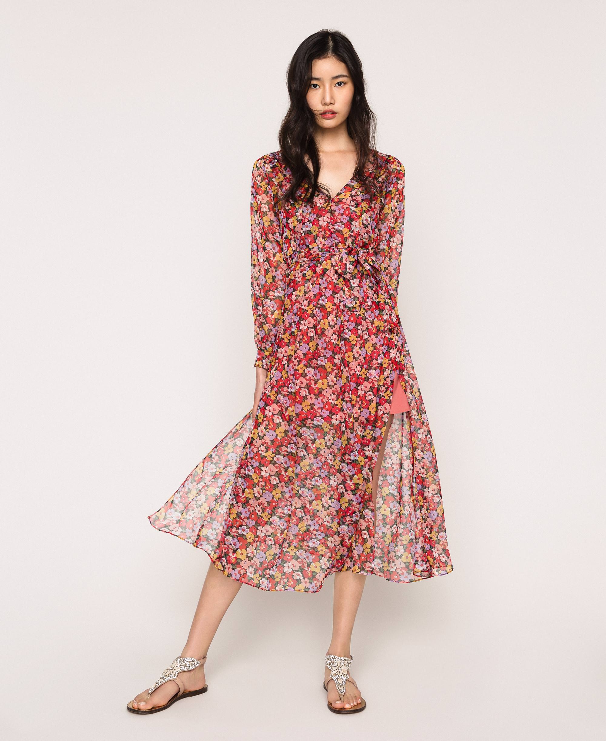 Floral chiffon full-length gown Woman 