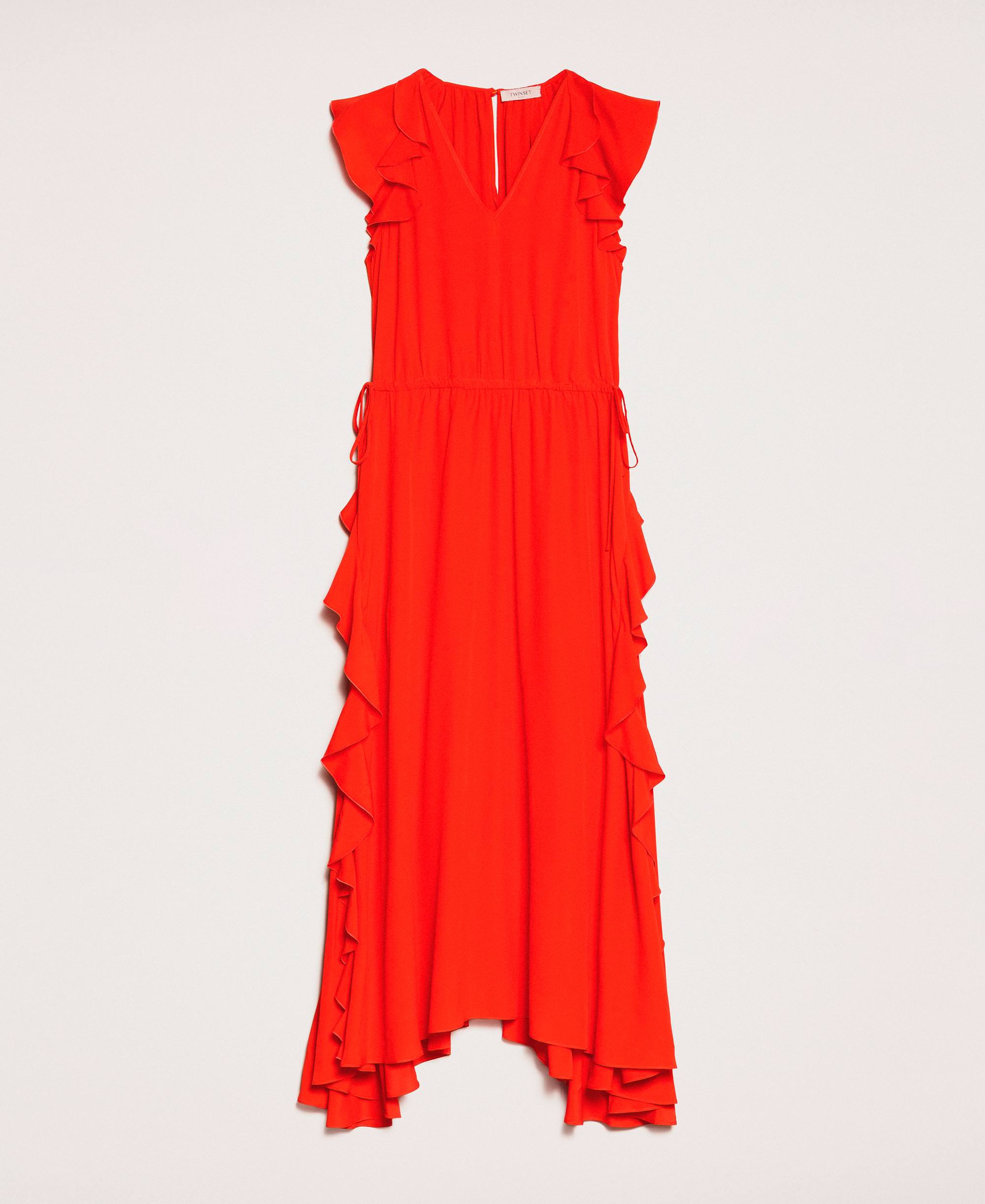Silk blend long dress with ruffle Woman 