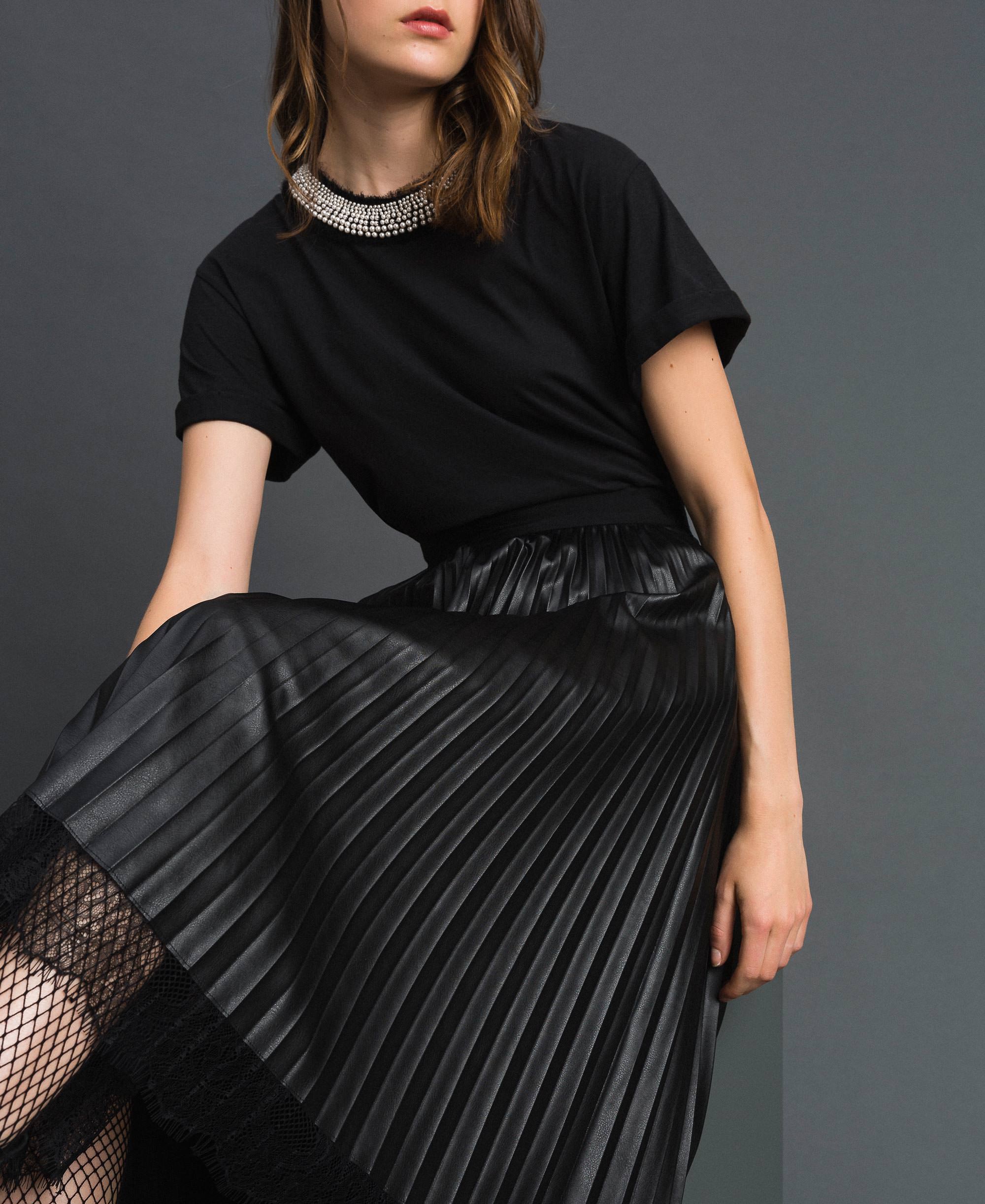 Purple Faux Leather Pleated Skirt