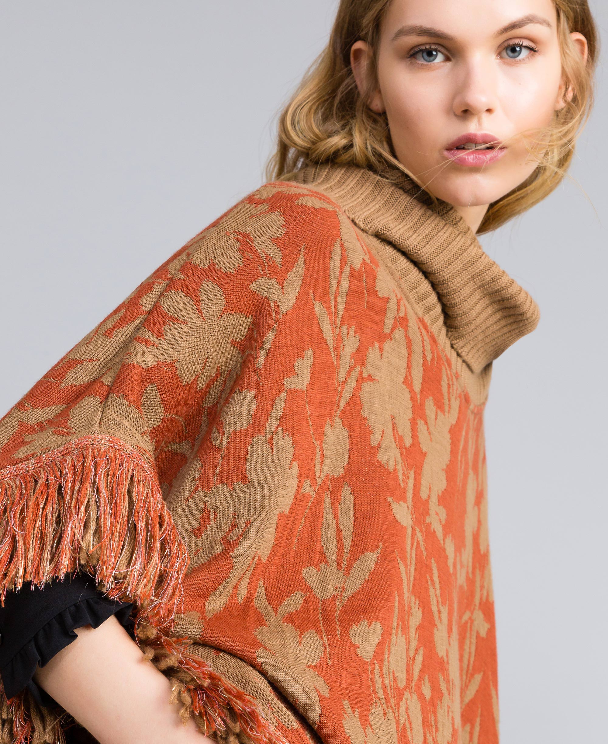 Jacquard Sweater Knit Plaid Poncho