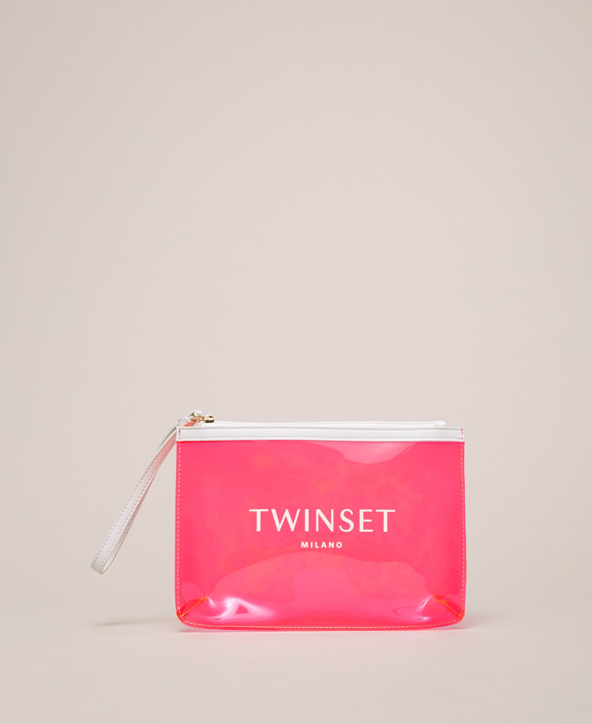 Bolso clutch flúor con logotipo Mujer, Fucsia | TWINSET Milano