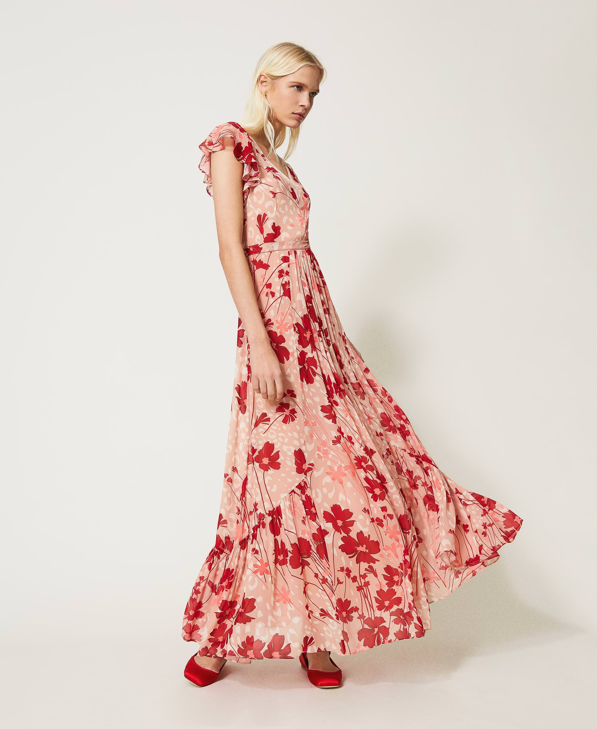 Floral georgette long dress Woman, Red ...